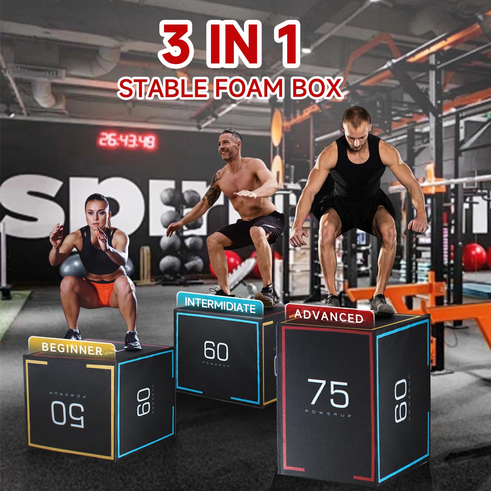 3 in 1 20''x24''x30'' Dense Foam Plyometric Jump Box - Stable Plyo Box for CrossFit, Home Gym & Fitness Training | Non-Slip Box Jump Cube with 440lb Weight Capacity | Perfect for HIIT, Cardio & Strength Workouts