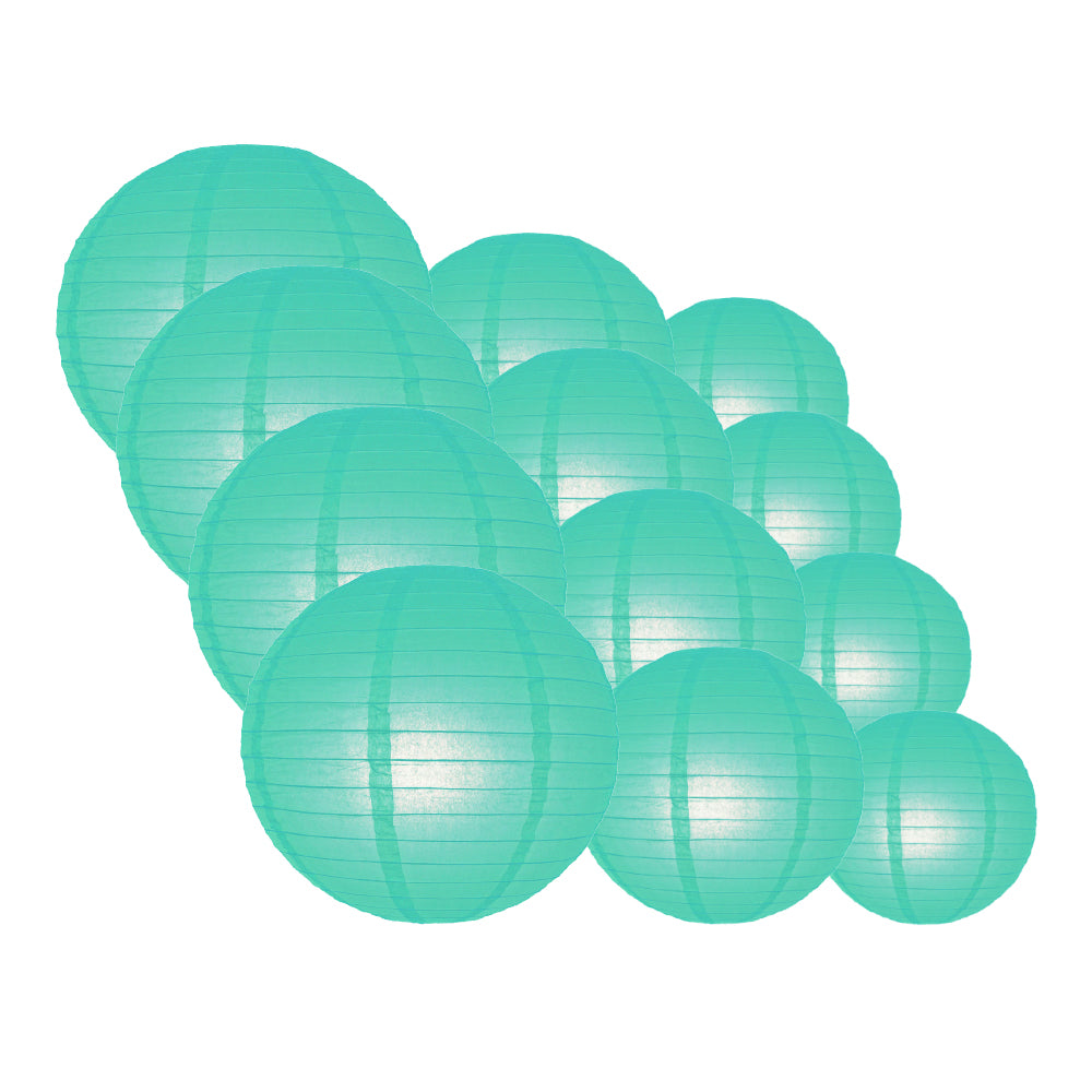 12-Piece Water Blue Paper Lantern Set - Chinese Hanging Decorations for Weddings, Parties & Events (12/10/8 Inch) - Perfect for Indoor/Outdoor Celebrations, Asian-Themed Decor & Festival Lighting