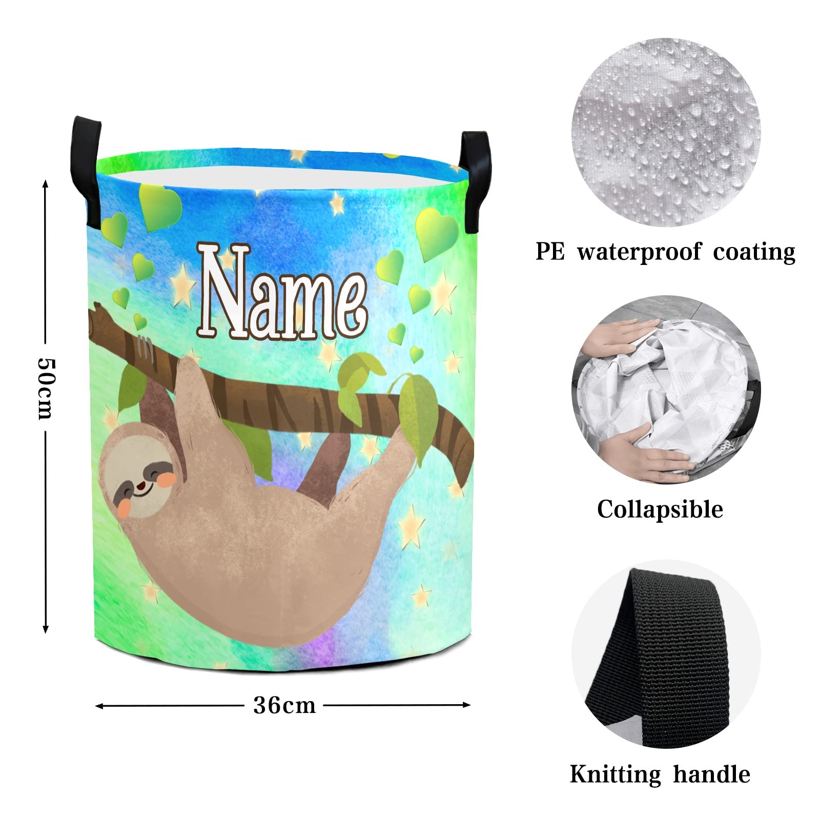 Custom Personalized Sloth Laundry Hamper with Name - Cute Storage Basket with Handle for Clothes, Towels & Toys - Perfect for Bathroom, Bedroom, Kids Room & Dorm Organization