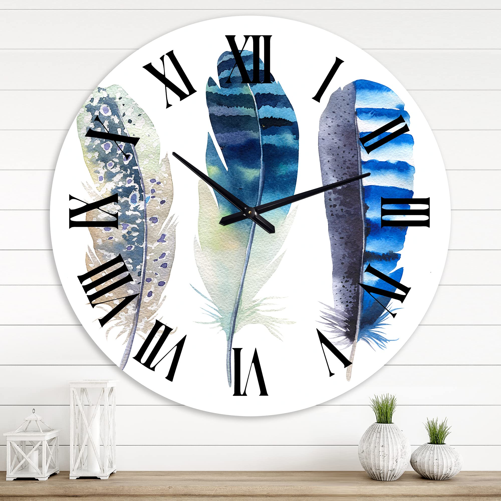 Colorful Boho Feathers Wall Clock - Large Bohemian Eclectic Decor for Home, Office & Living Room | Unique World Cultures Design for Stylish Spaces