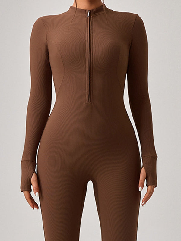 ZASUWA Women's Ribbed Zipper Jumpsuit - Stylish One-Piece Outfit for Casual Wear, Night Out & Office Fashion