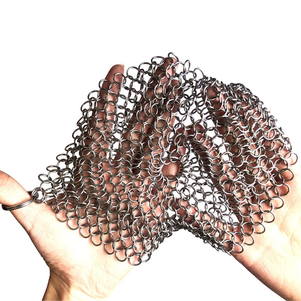 Premium 316 Stainless Steel Cast Iron Cleaner & Chainmail Scrubber - 7 Inch Round for Cast Iron Skillets, Dutch Ovens, Waffle Irons & Grill Pans - Perfect for Camping, Outdoor Cooking & Kitchen Maintenance