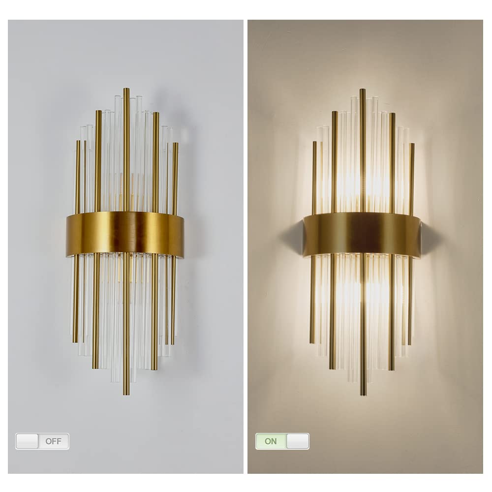 WABON Modern Crystal Wall Lamp - Gold Wall Sconce with Crystal Accents, LED Wall Light Fixture for Living Room, Bedroom, Hallway & Stairway | Elegant Home Decor & Ambient Lighting Solution