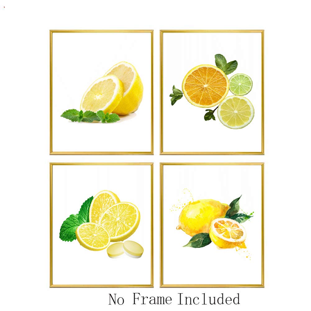TANXM 4 Lemon Art Prints - Kitchen & Restaurant Wall Decor 8x10