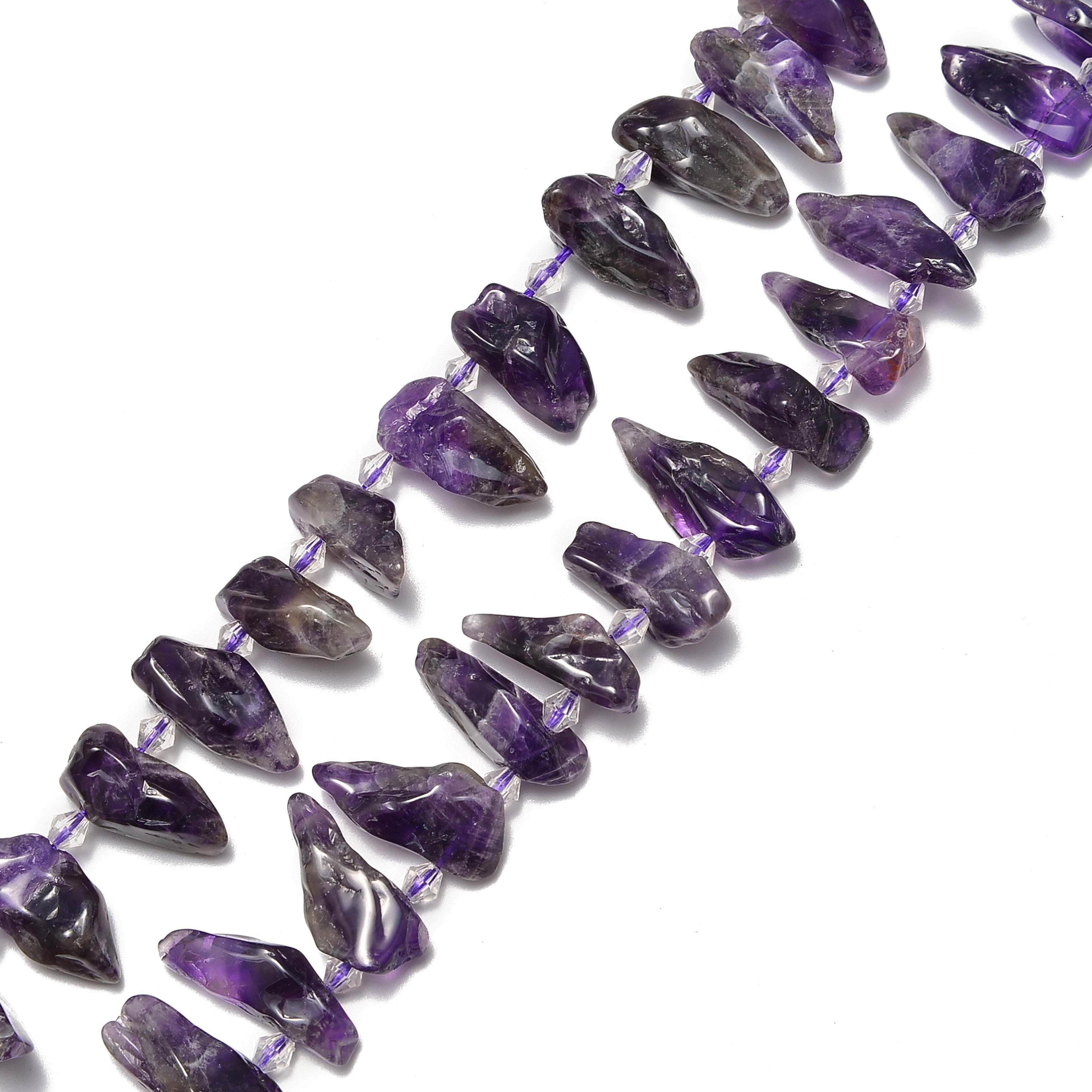 Natural Amethyst Irregular Spear Tooth Points Beads - 20-35mm Size - 15.5 Inch Strand - for Jewelry Making, Crystal Healing & DIY Crafts