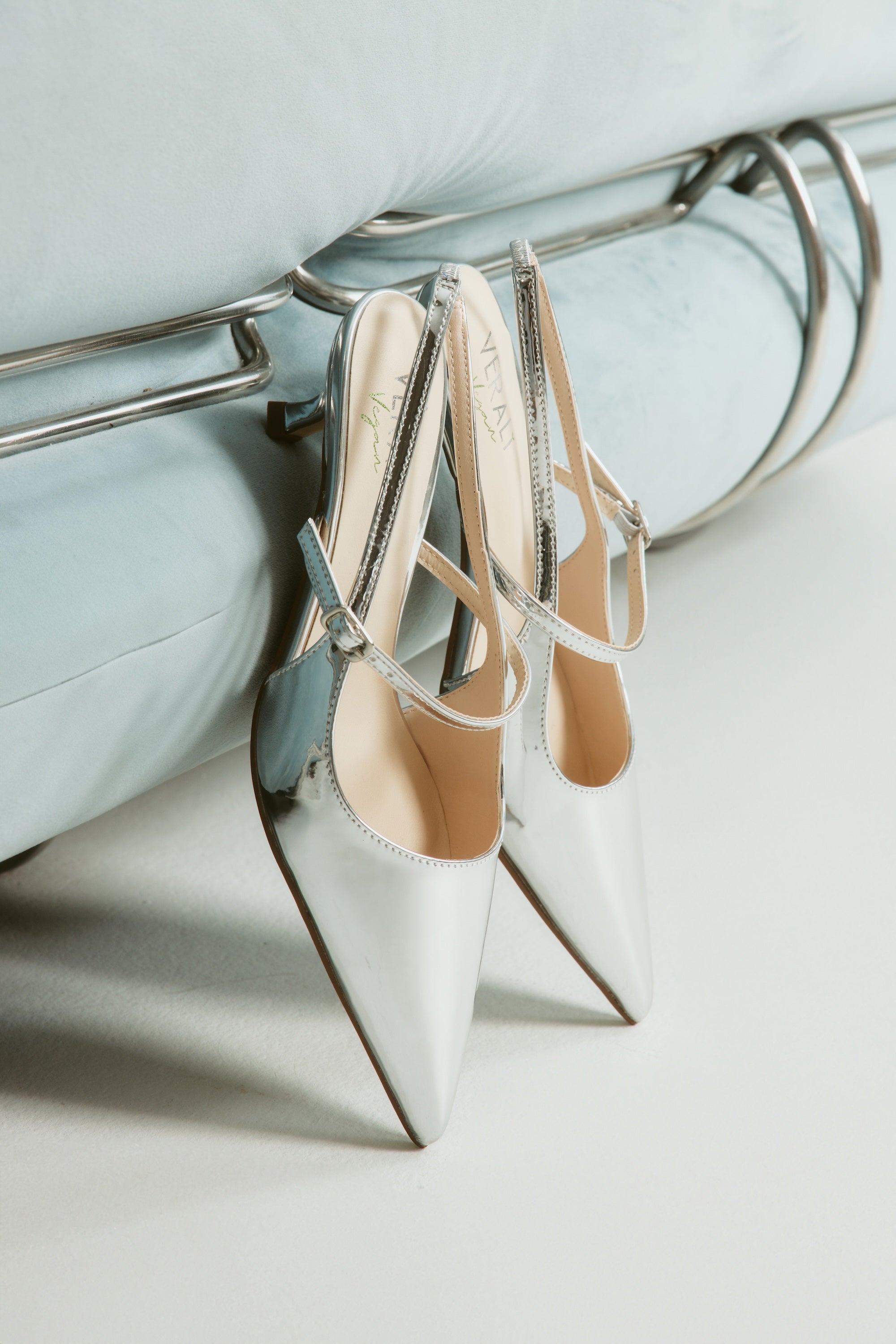 Luce Slingback Kitten Heels - Women's Comfortable Low Heel Dress Shoes in Shiny Silver Mirror Finish | Perfect for Weddings, Parties & Office Wear