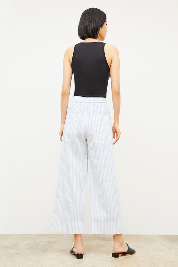 Madelyn Poplin Stripe Pants for Women - Blue & Ivory Casual Summer Trousers - Perfect for Office Wear, Weekend Outings & Beach Vacations
