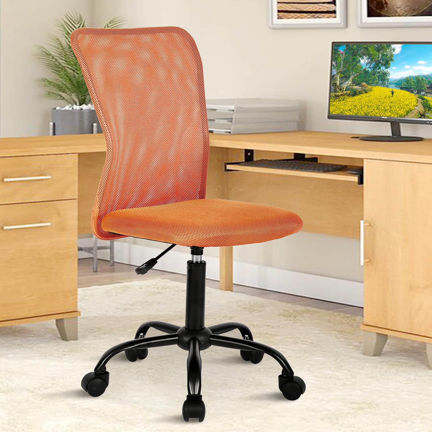 Ergonomic Home Office Chair - Adjustable Height Mid Back Mesh Computer Desk Chair with Wheels, Armless Modern Task Chair for Small Spaces - Perfect for Students, Remote Work & Gaming (Orange)