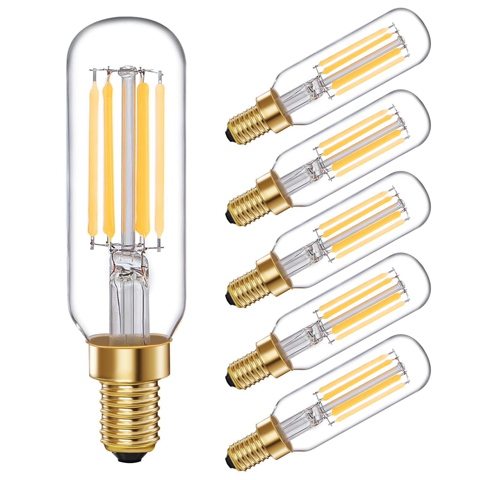 E12 LED Bulb T6 Dimmable Candelabra Bulb 6W (60W Equivalent) 4000K Daylight Edison Light Bulbs - 6 Pack for Chandeliers, Ceiling Fans, Vanity Lights - Perfect for Dining Rooms, Bedrooms & Bathroom Lighting