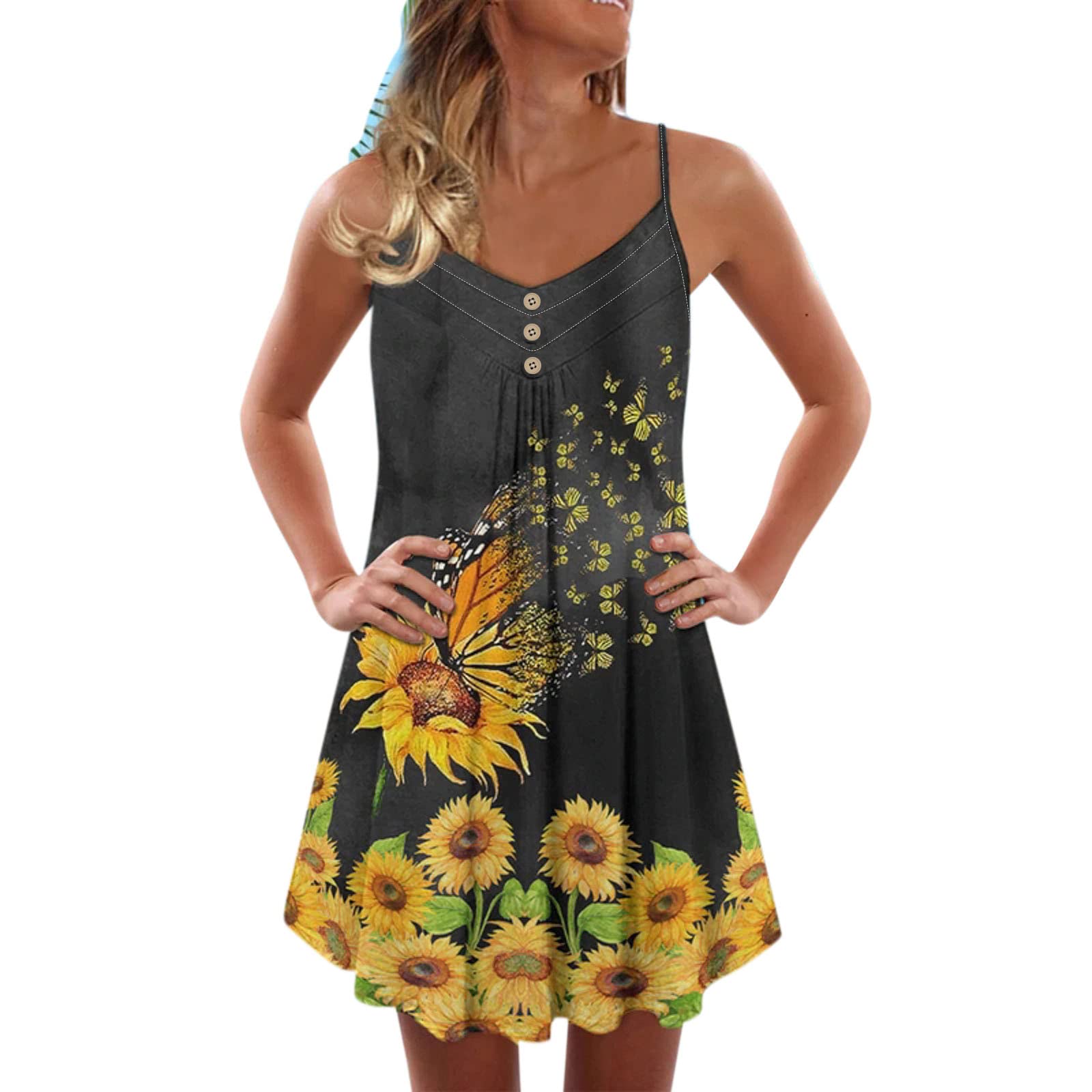 Women's Summer Beach Dress - Striped Print Boho Swing Sundress Sleeveless Casual Mini Dress for Vacation, Pool Party & Outdoor Date