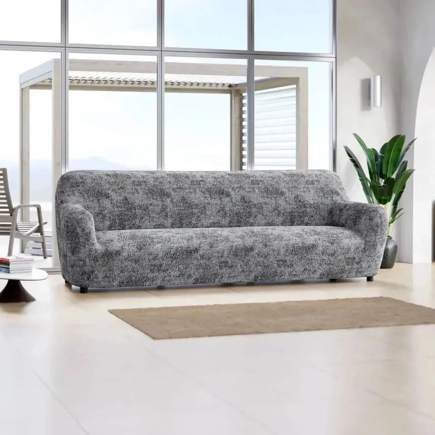 4 Seater Sofa Slipcover - Soft Microfiber Fabric with Stylish Prints - Perfect for Living Room, Family Room & Home Decor