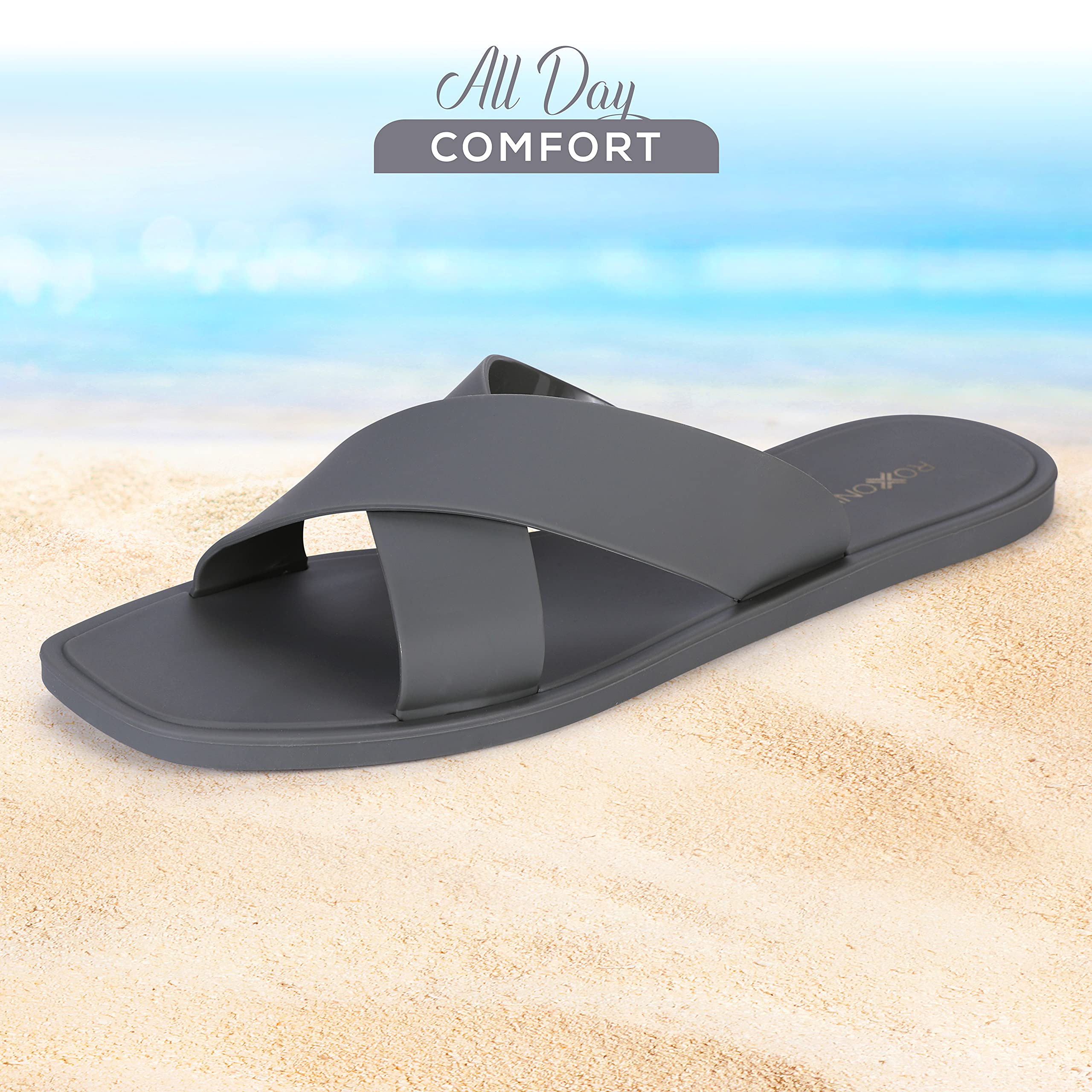 Roxoni Women's Quick-Dry Shower Slippers - Non-Slip Bathroom Sandals for Pool, Spa & Home Comfort - Criss Cross Design Waterproof House Slippers for Women (Ideal for Bathroom, Beach & Indoor Use)