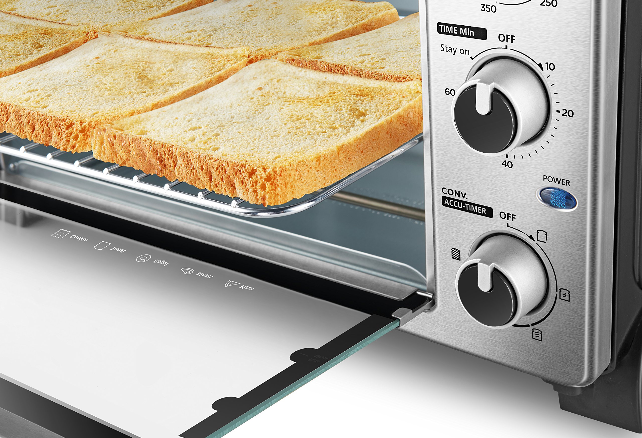 Toshiba MC25CEY-SS 25L Stainless Steel Convection Toaster Oven with Bake, Broil & Toast Functions - Fits 6 Slices of Bread or 12-inch Pizza - Perfect for Small Kitchens, Dorms & RV Cooking