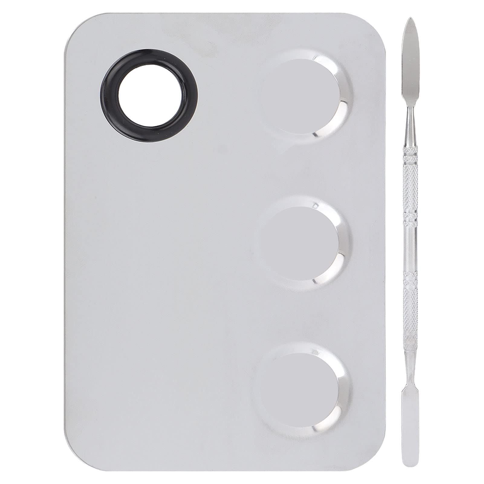 Professional Stainless Steel Cosmetic Mixing Plate with Spatula - Rectangle Slotted Pigment Blending Tray for Makeup Artists & DIY Beauty (Perfect for Foundation, Eyeshadow & Cream Mixing)