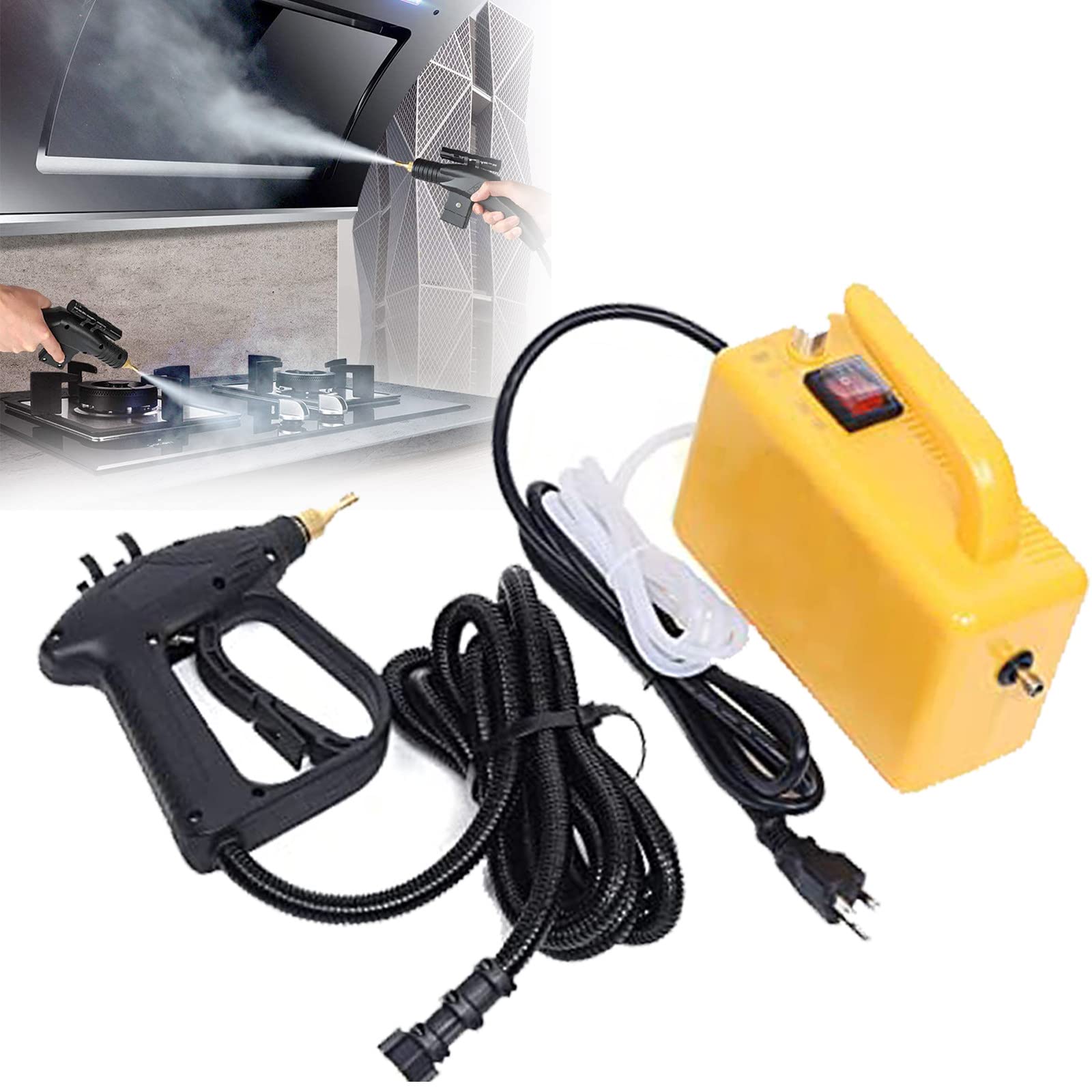 1700W 110V High Temperature Pressurized Steam Cleaner - Portable Multi-Purpose Mini Steam Cleaning Machine for Furniture, Car, Home - Powerful Handheld Steamer with Yellow Design - Perfect for Deep Cleaning Upholstery, Auto Detailing & Household Sanitizing