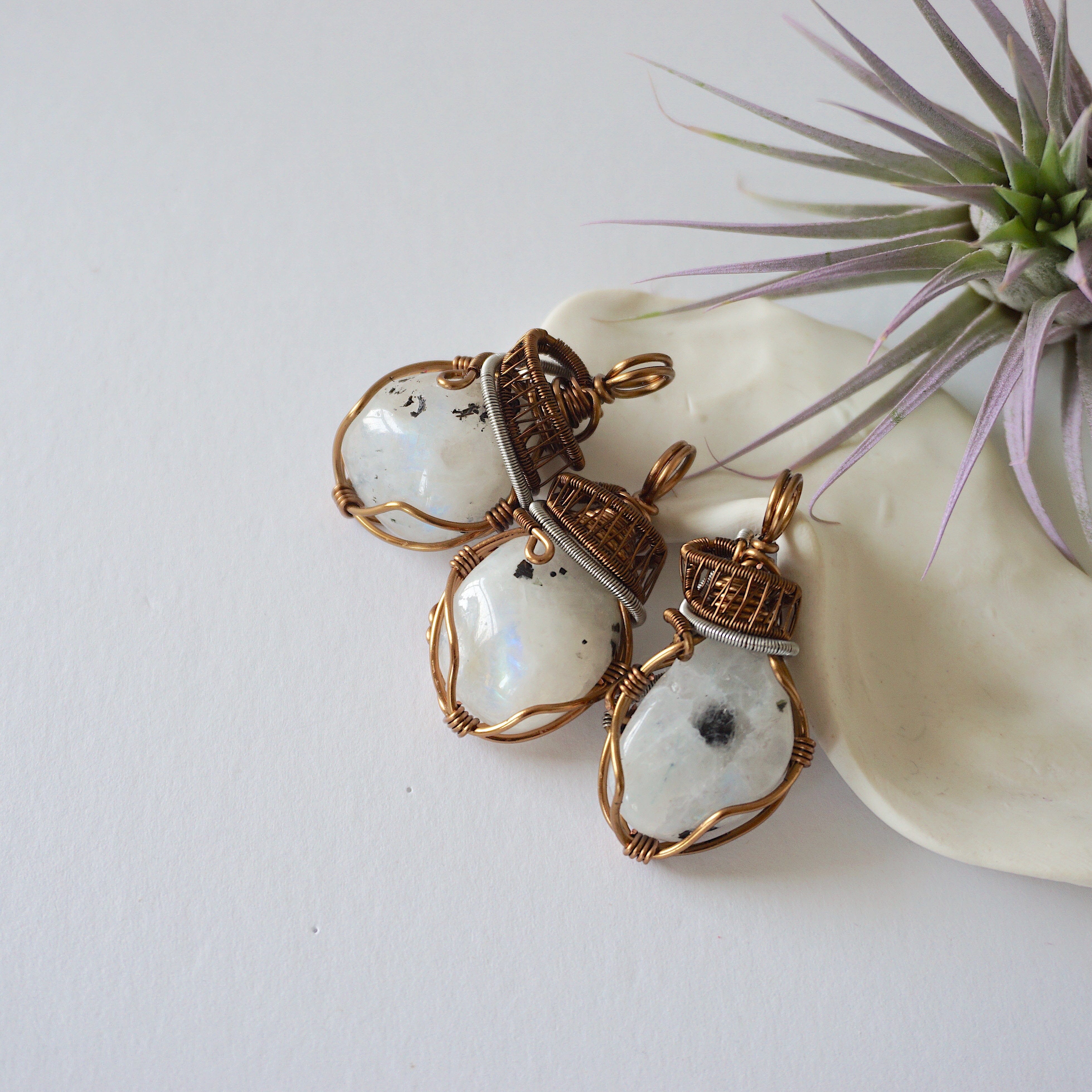 Rainbow Moonstone Necklace in Antique Bronze & White Gold Plated - Elegant Jewelry for Women, Perfect for Weddings, Parties & Special Occasions