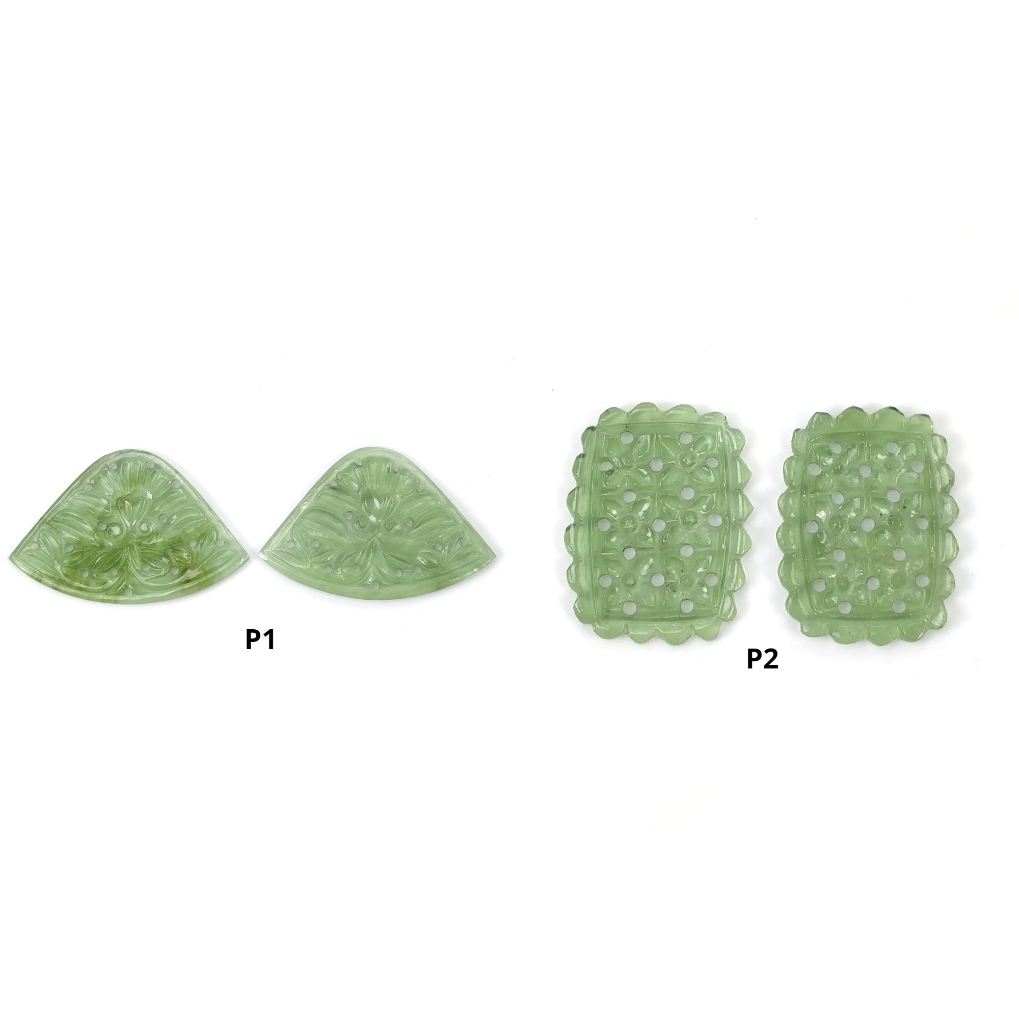 Natural Untreated Green Serpentine Gemstone Carving - Hand Carved Cushion & Uneven Shape Pair - Authentic Antigorite Serpentine for Jewelry Making, Crystal Healing & Home Decor