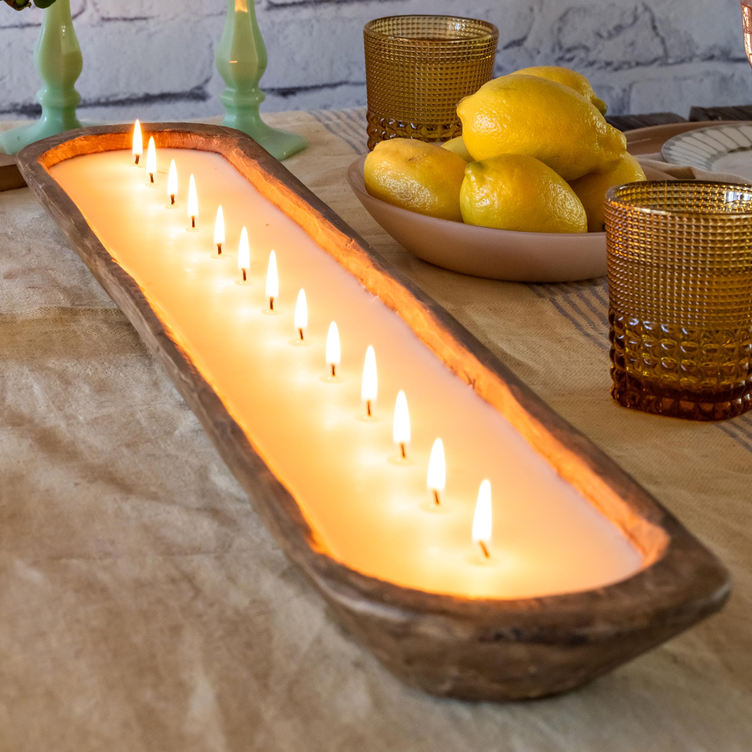 30 Inch Wooden Dough Bowl Candles - Farmhouse Table Centerpiece, Unscented Soy Candle in Wooden Bowl for Rustic Home Decor | Perfect for Dining Table, Wedding Centerpieces & Cozy Living Room Ambiance