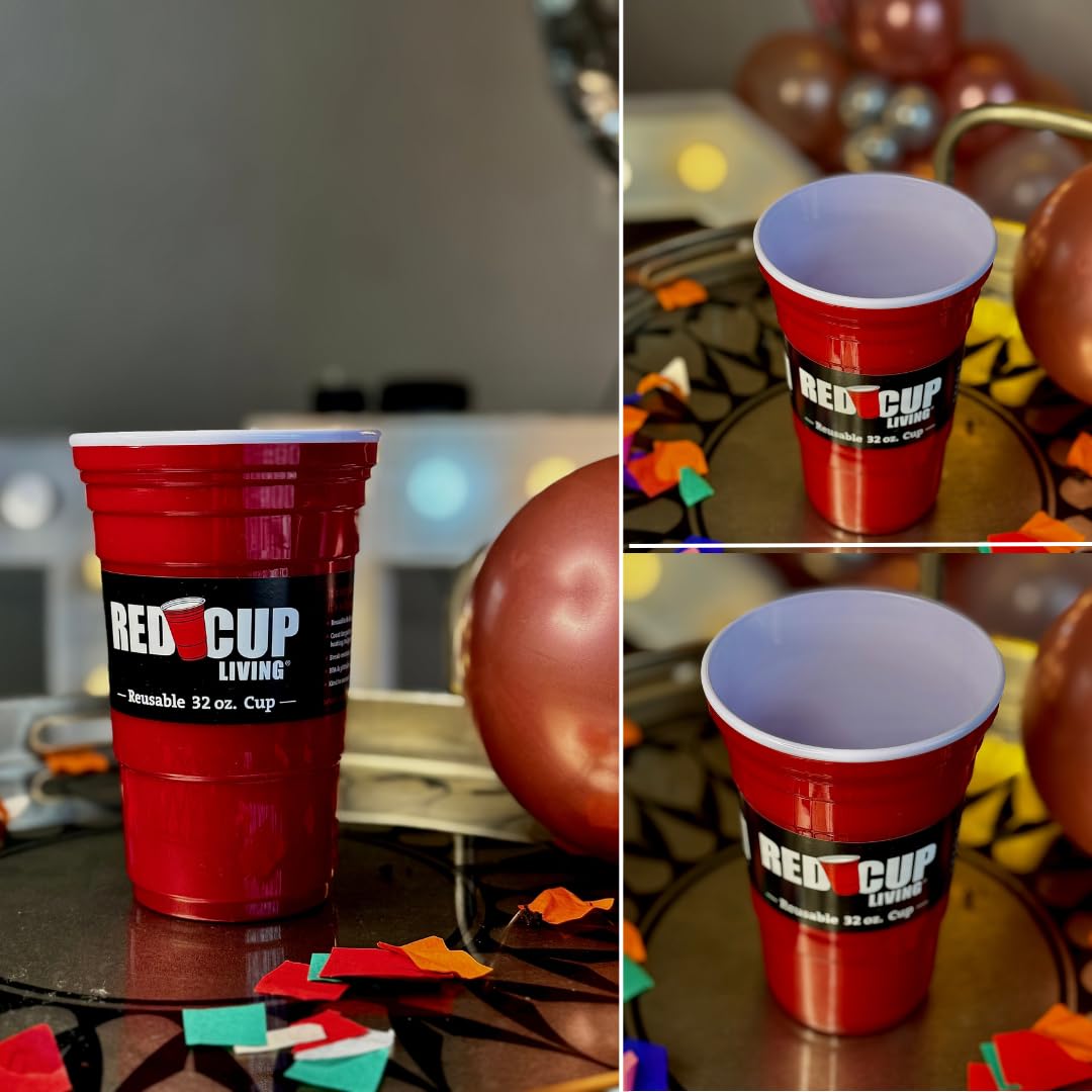 Red Cup Living Reusable Beverage Cup - 32oz Insulated Travel Mug with Lid & Straw - BPA-Free Plastic Tumbler for Coffee, Tea, Smoothies - Perfect for Camping, Office, Gym & Outdoor Activities