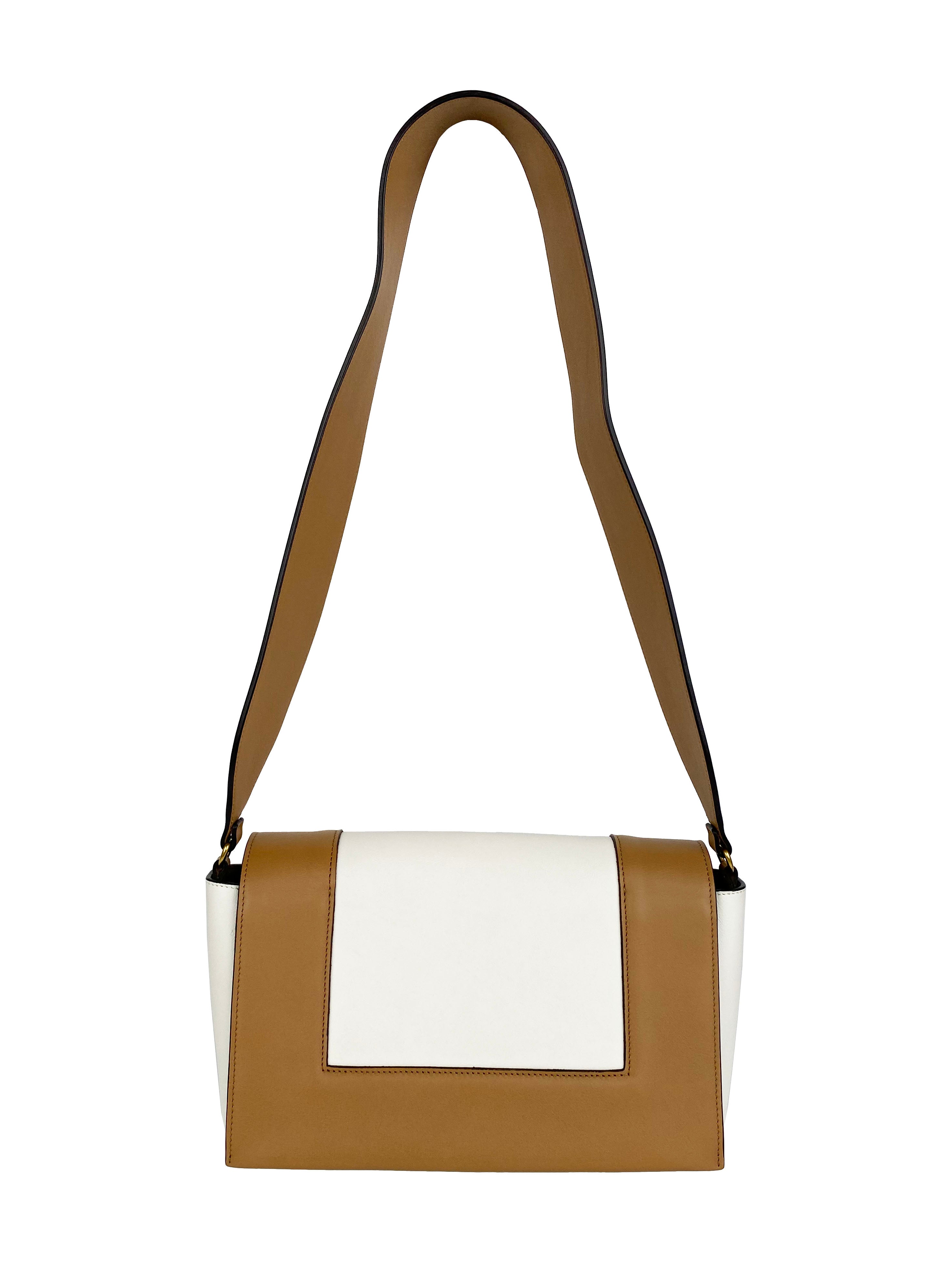 Celine Tan & Optic White Medium Frame Handbag for Women | Stylish Crossbody Purse for Work, Travel & Everyday Use
