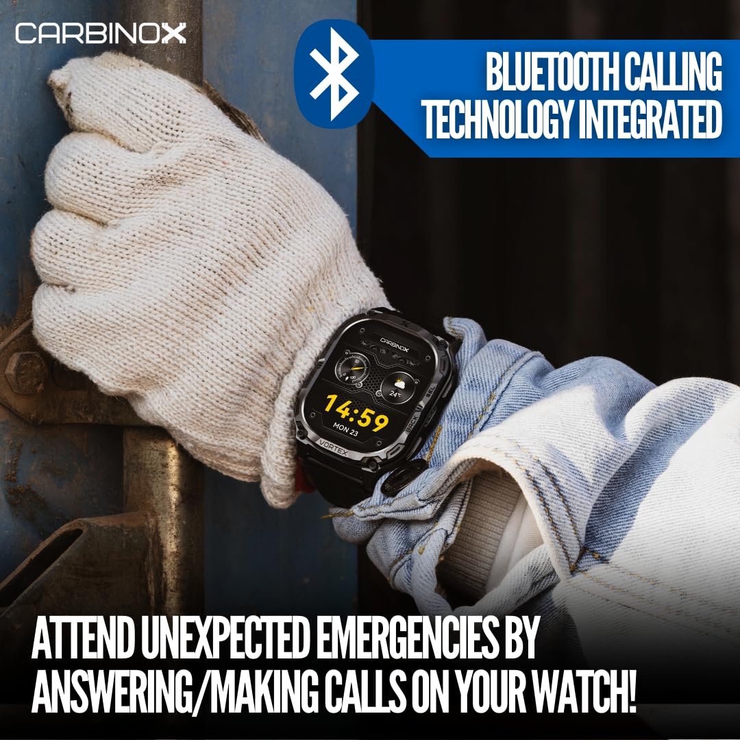 CARBINOX Vortex Smart Watch with 6 Interchangeable 22mm Bands - Rugged Military-Grade Fitness Tracker, IP69K Waterproof, 14-Day Battery Life - Compatible with Android & iOS Phones for Outdoor Sports, Gym Workouts & Daily Activity Tracking