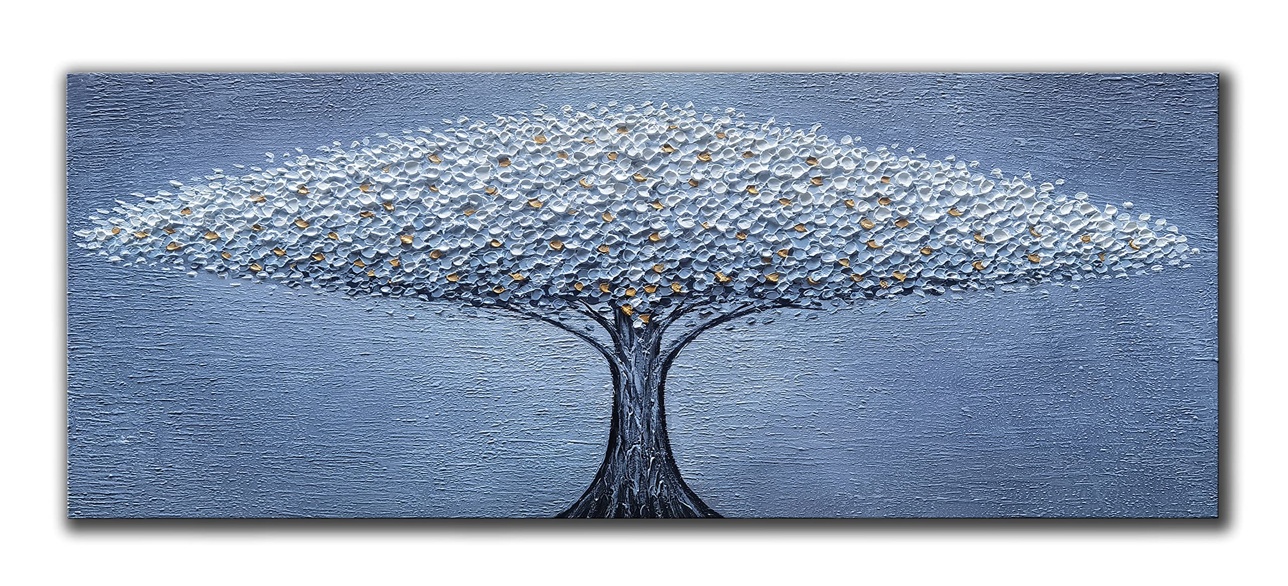 JELRINR 100% Hand-Painted Contemporary Oil Painting on Canvas - Textured Palette Knife Landscape Art in Black & White (24x60 inches) - Perfect for Modern Living Room, Office & Gallery Wall Decor