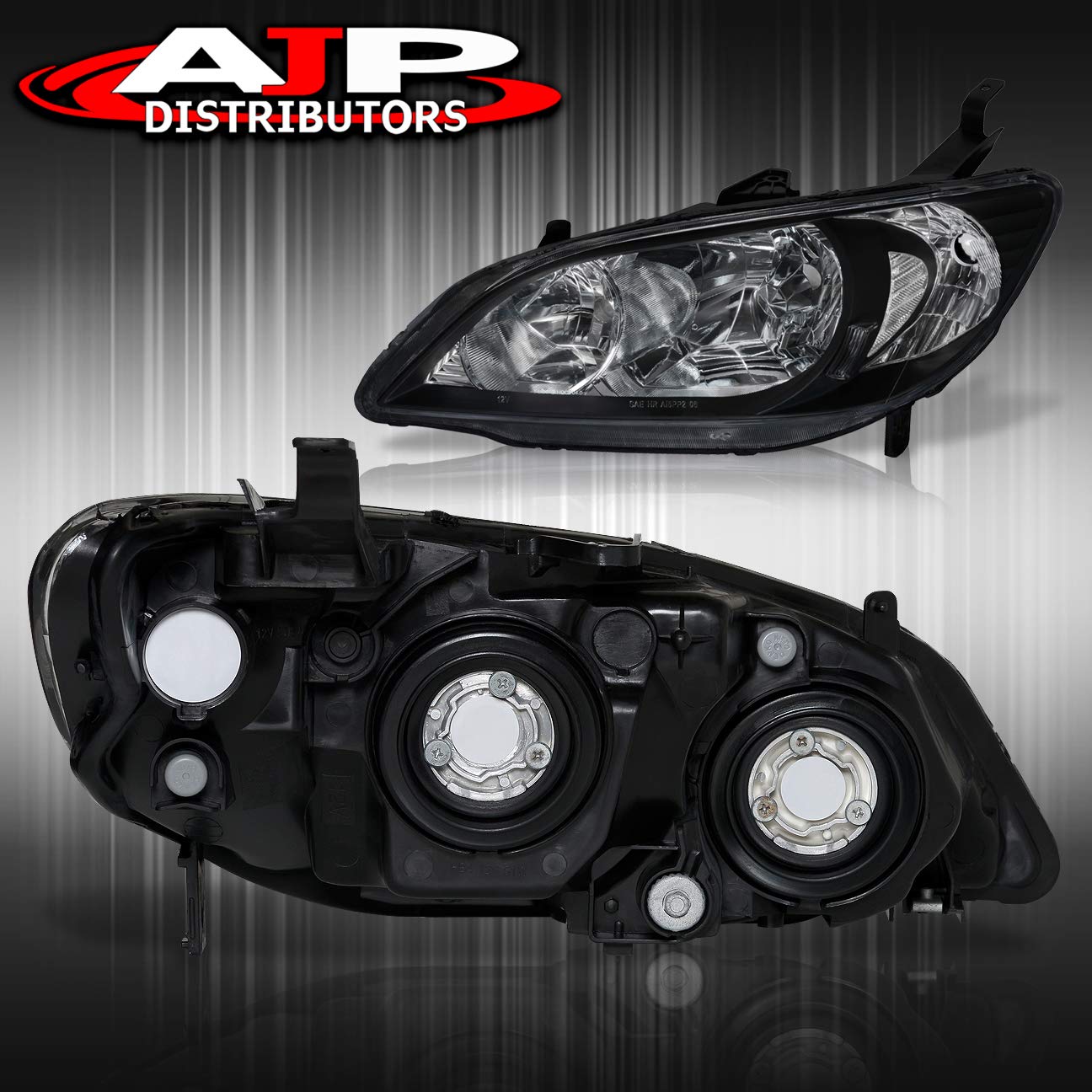 AJP Distributors Replacement Headlights Assembly for 2004-2005 Honda Civic - Black Housing with Clear Lens & Reflector - High Performance Driving Lights for Nighttime Visibility & Style Upgrade