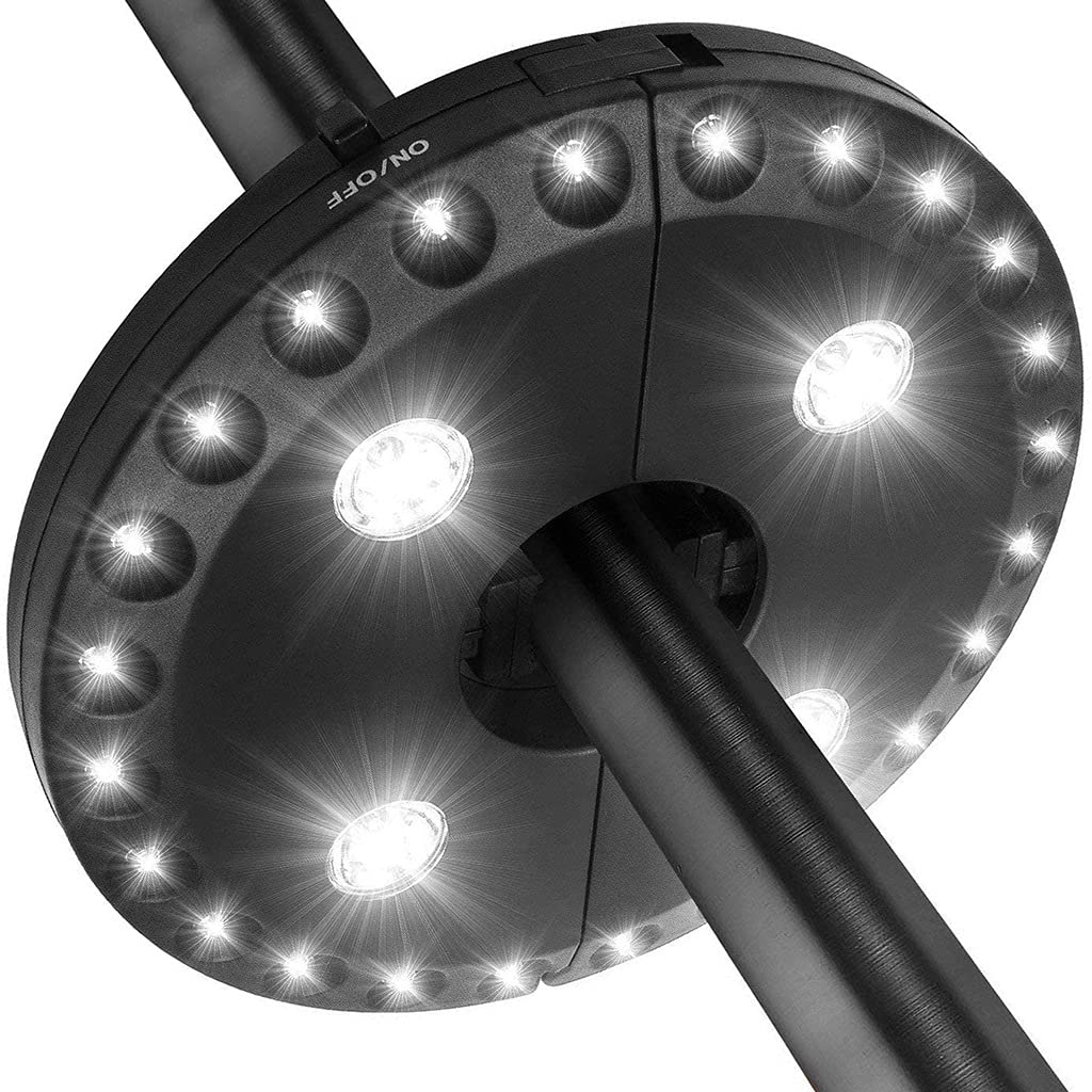 QFFL 28 LED Battery Operated Umbrella Pole Lights - 3 Brightness Modes, 200 Lumens Waterproof Outdoor Lighting for Patio Umbrellas, Camping Tents, Backyard, Deck & Garden Parties