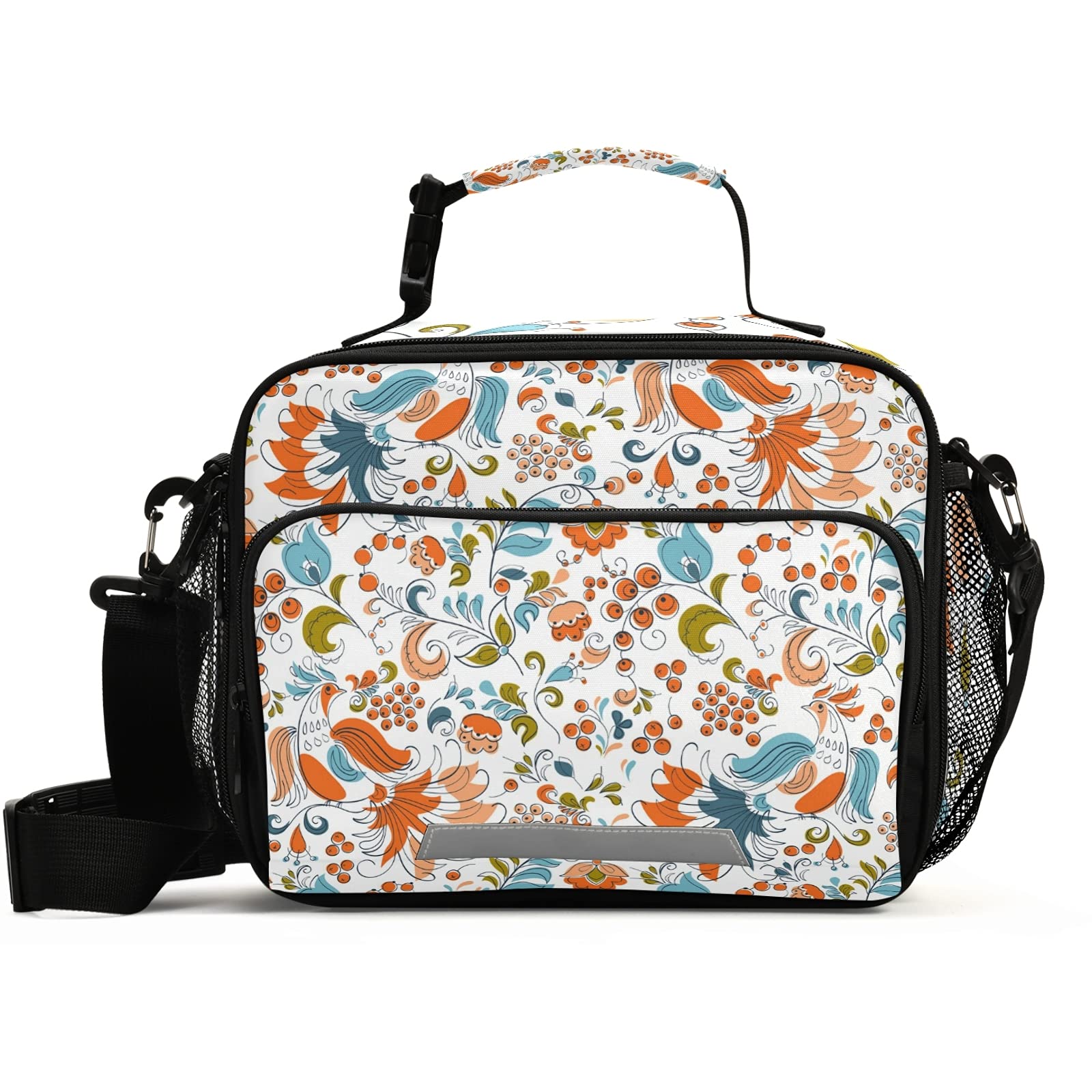 Sinestour Insulated Lunch Bag - Adjustable & Removable Shoulder Strap, Russian Style Firebirds Design, Thermal Cooler Tote for Men & Women - Perfect for Work, School, Picnic, Beach & Outdoor Activities