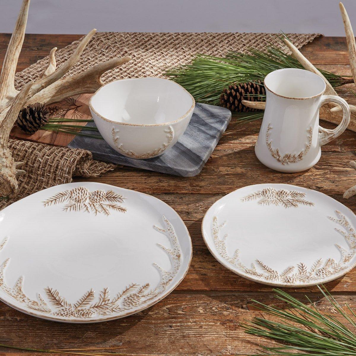 Antlers & Pines Dinnerware Set - Elegant Rustic Porcelain Plates & Bowls for Holiday Dining - Perfect for Christmas, Thanksgiving & Family Gatherings