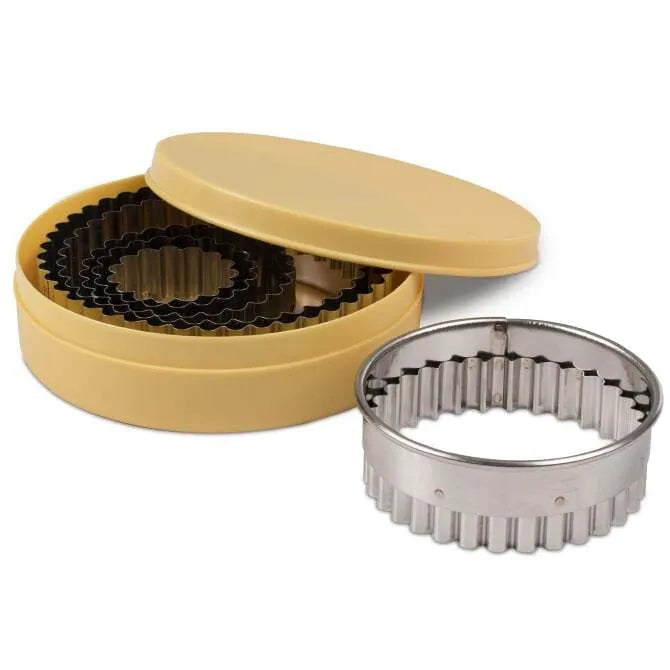 Fluted Round Cutter Set - 5-Piece Stainless Steel Pastry & Cookie Cutters for Baking, Cake Decorating, and DIY Crafts | Perfect for Holidays, Parties, and Home Baking