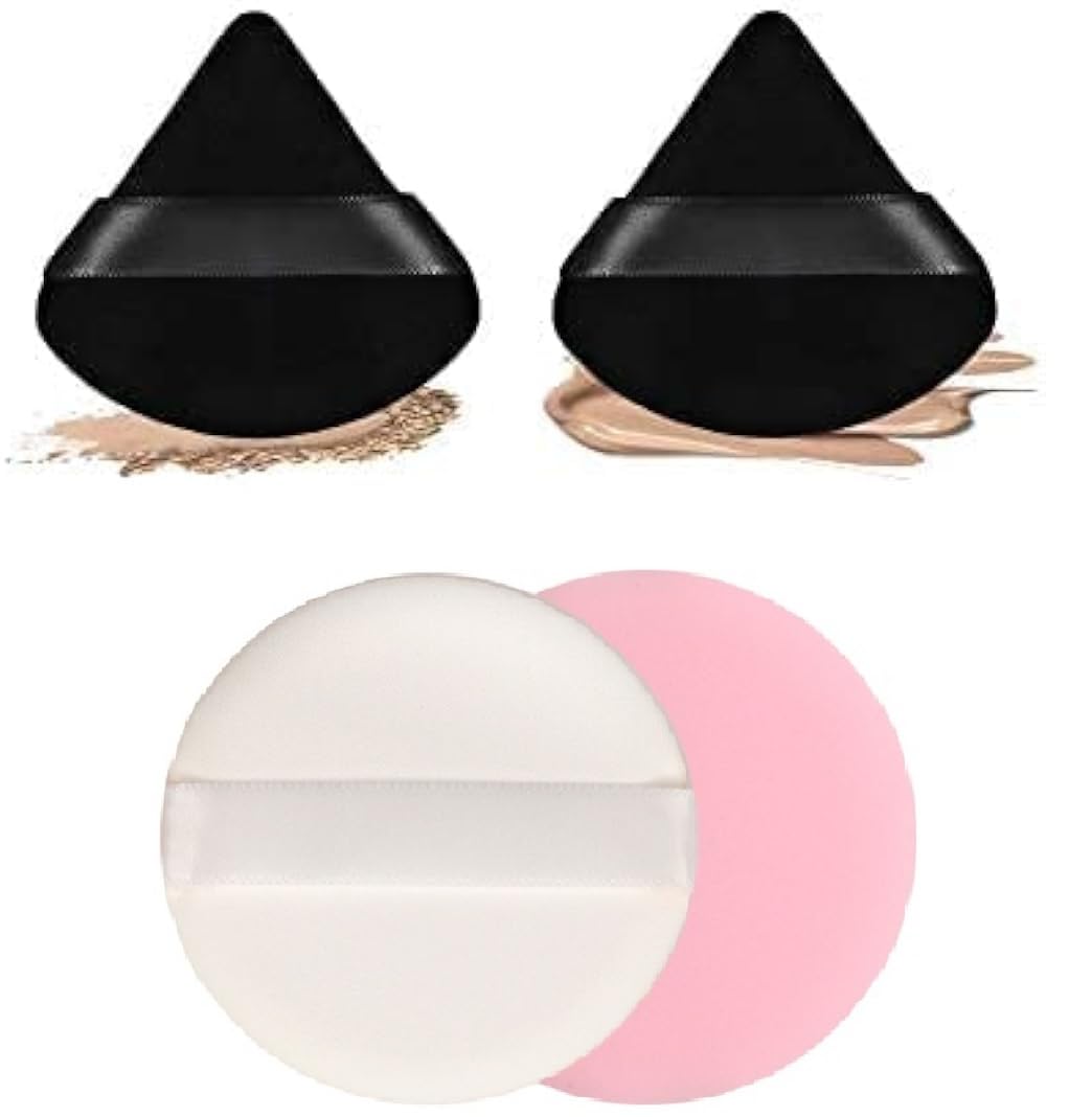 Facejewel Triangle & Round Cosmetic Powder Puff Set - 6PC Washable Reusable Soft Makeup Sponge for Wet/Dry Application | Perfect for Foundation, Blush & Setting Powder