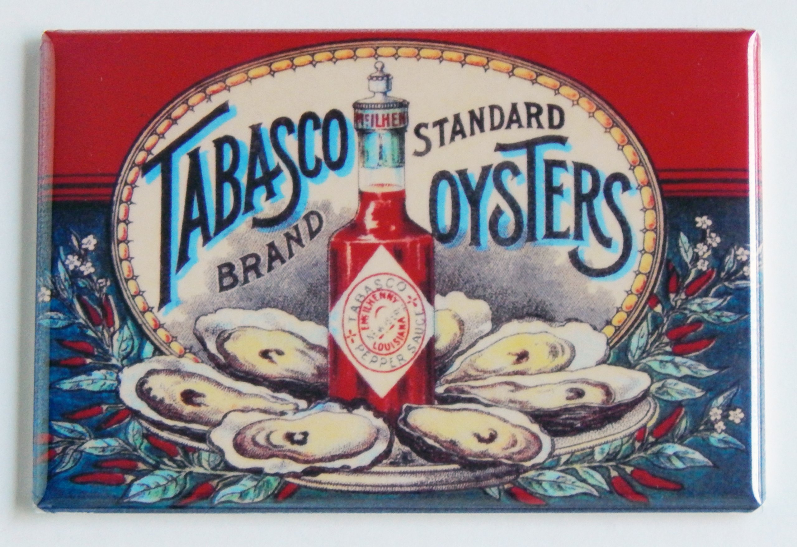 Spicy Hot Sauce & Fresh Oysters Fridge Magnet - 2 x 3 Inches - Perfect for Kitchen Decor, Gift for Food Lovers & Seafood Enthusiasts