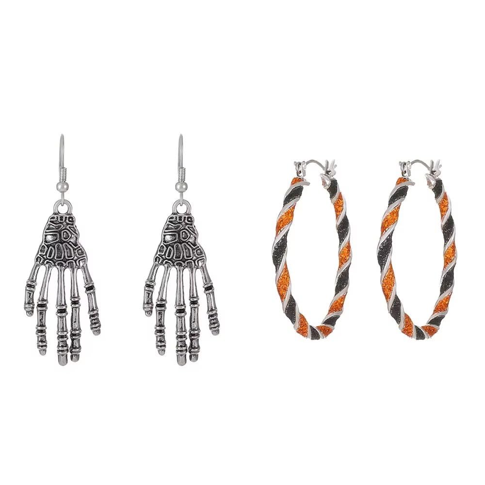 Azusa Sun 2 Pairs Halloween Alloy Earrings Set - Spider, Bats, Skull & Pumpkin Ghost Dangle Earrings for Women & Girls | Party Jewelry Gifts for Halloween, Cosplay & Costume Events