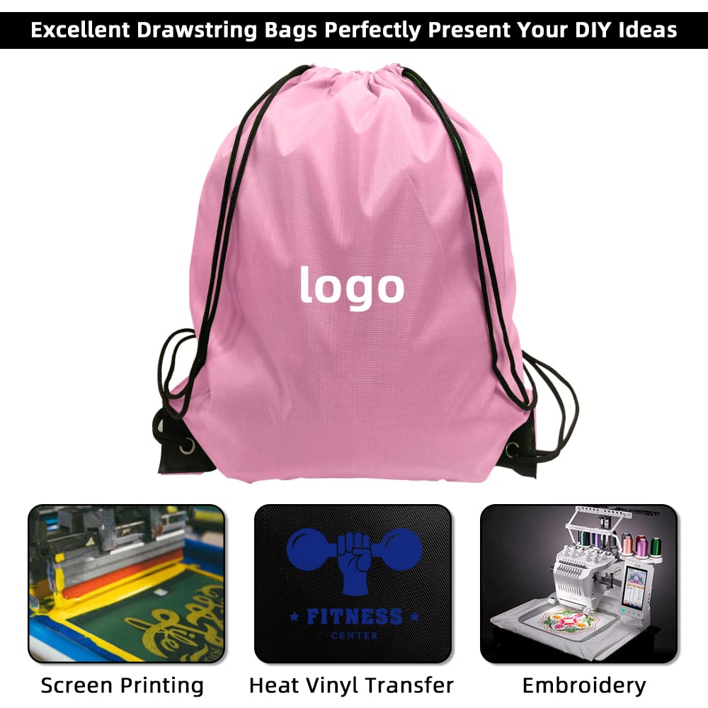 GoodtoU 48-Pack Drawstring Backpacks - Bulk Pink Gym Bags for Women & Girls, Lightweight Sports Backpack for Gym, Travel, Beach & School Activities
