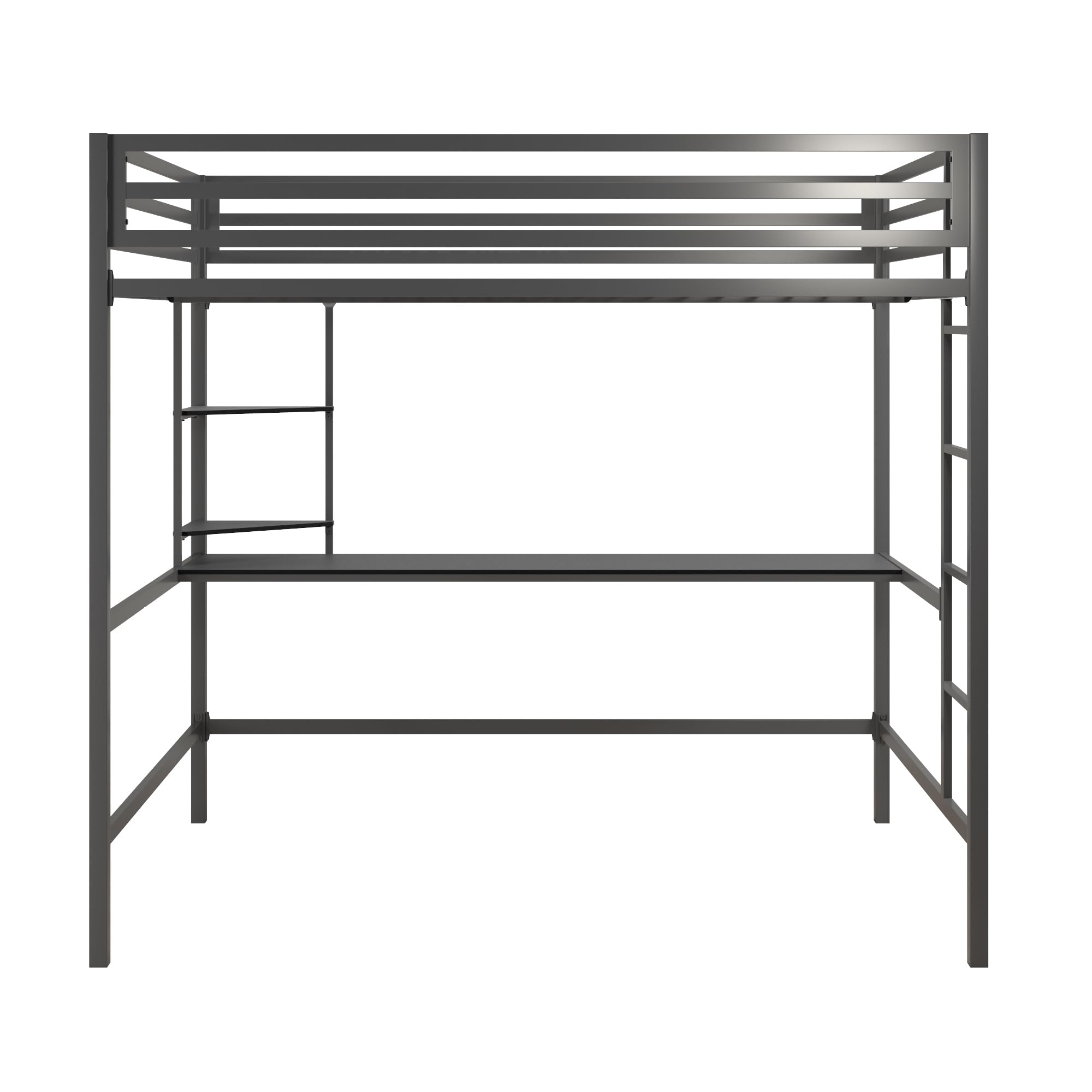 Novogratz Maxwell Metal Full Loft Bed with Built-in Desk & Shelves - Space Saving Gray/Black Bed Frame for Small Rooms, Dorms & Apartments