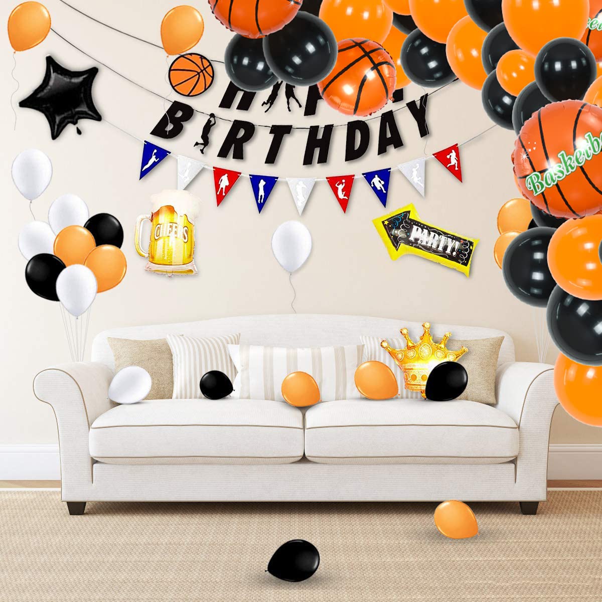 BEISHIDA 110-Pack Basketball Balloon Arch Kit - Orange & Black Sports Party Decorations for Birthday, Game Day, Team Celebrations - Perfect for Basketball Theme Parties, Garland Decor, and Sports Fan Events