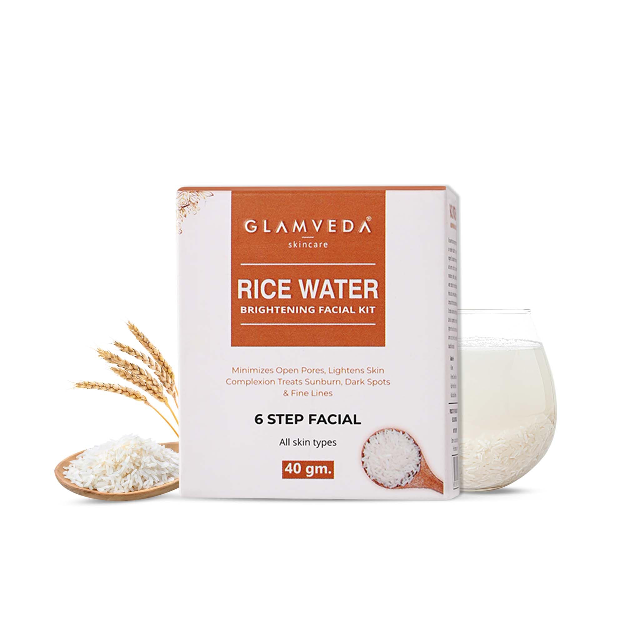 Glamveda Rice Water Brightening Facial Kit – 6 Step Skincare Routine for Even Skin Tone & Radiance | 40g | Brightening Treatment for Dull Skin, Dark Spots & Hyperpigmentation | Perfect for Daily Glow or Pre-Event Skin Prep