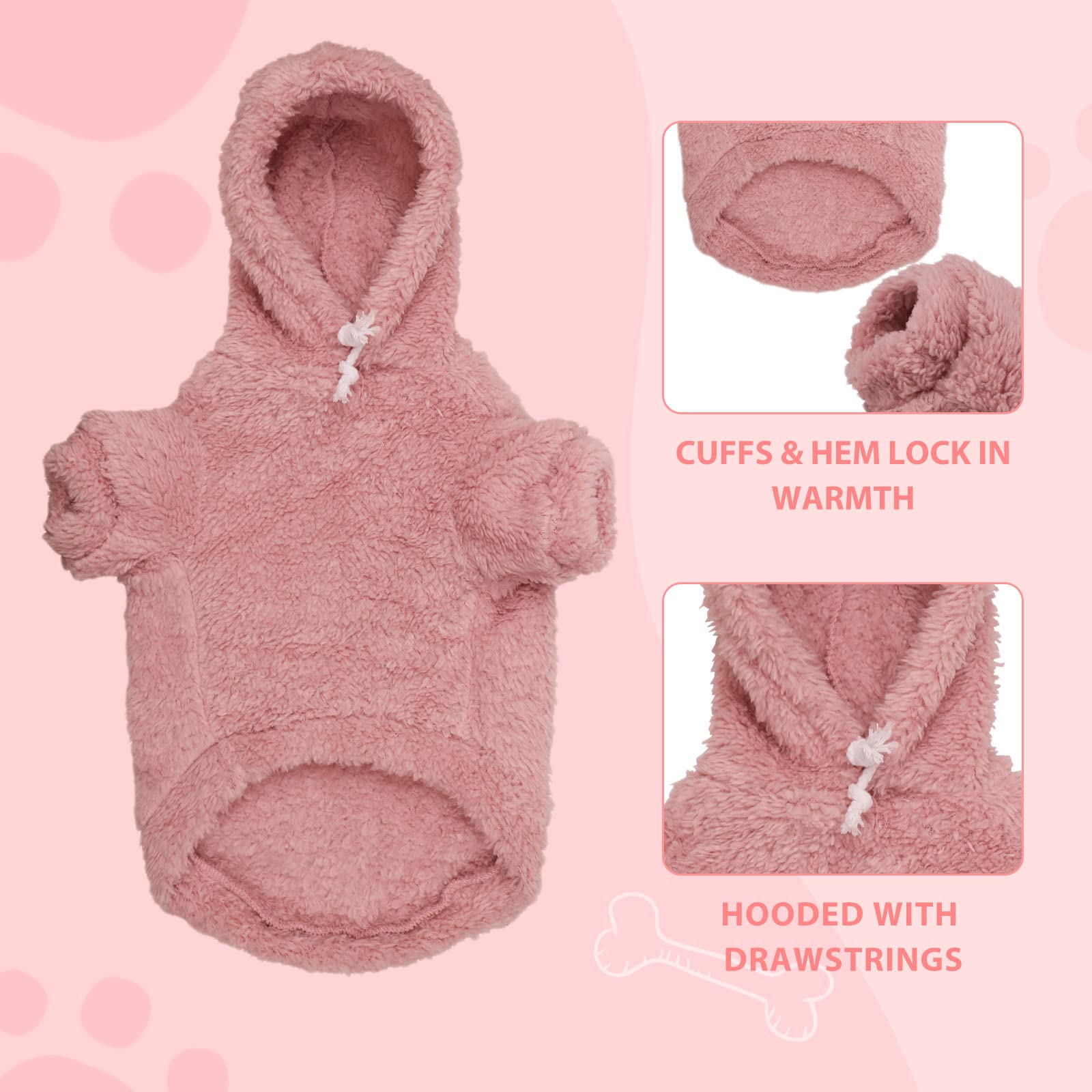 Soft Cozy Fleece Hooded Dog Sweater for Medium Dogs - Warm Fuzzy Dog Hoodie, Pink, Perfect for Winter Walks & Indoor Comfort