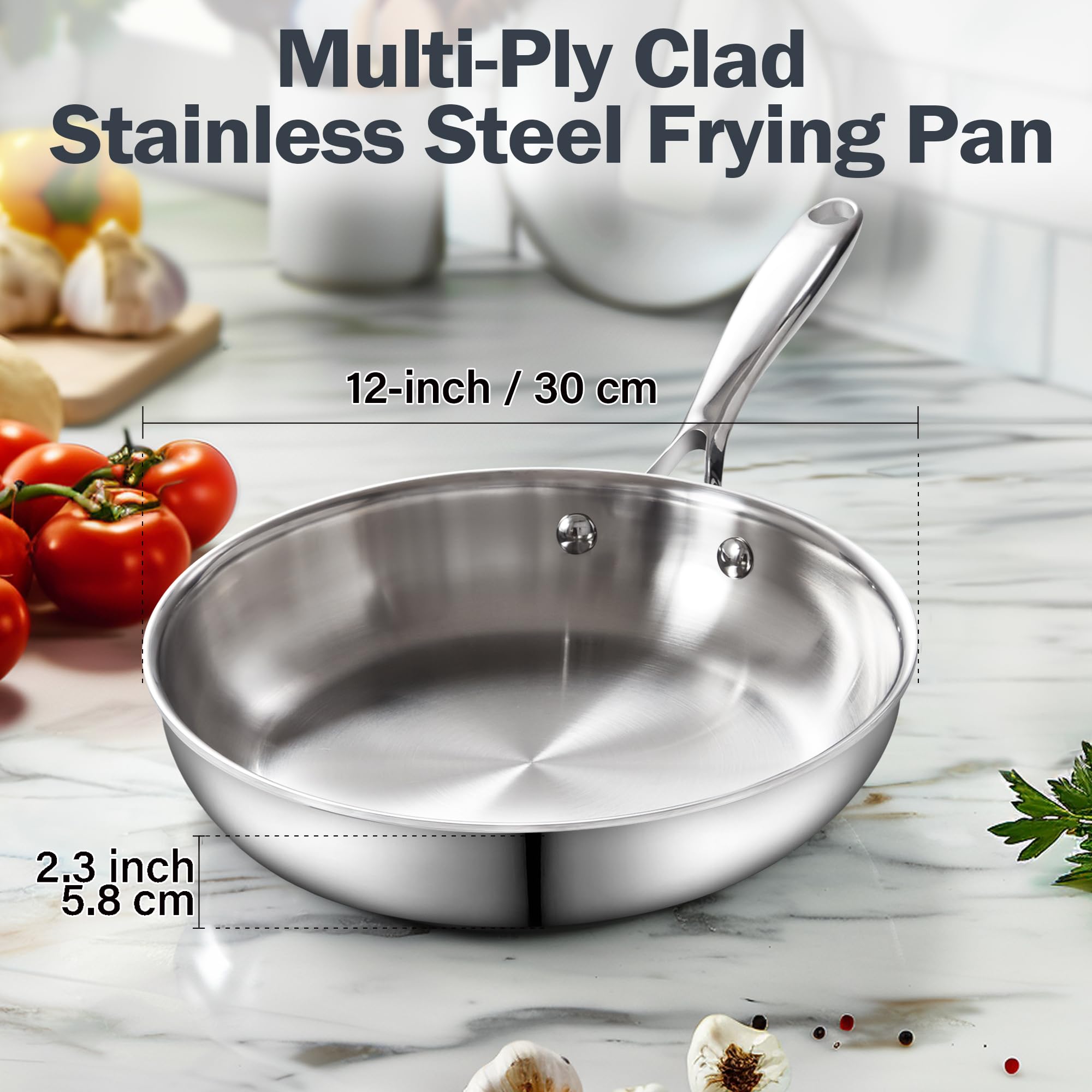 **Cooks Standard 12-Inch Stainless Steel Frying Pan with Lid – Multi-Ply Clad Wok Stir Fry Pan & Kitchen Skillet – Silver – Perfect for Sautéing, Stir-Frying & Everyday Cooking**