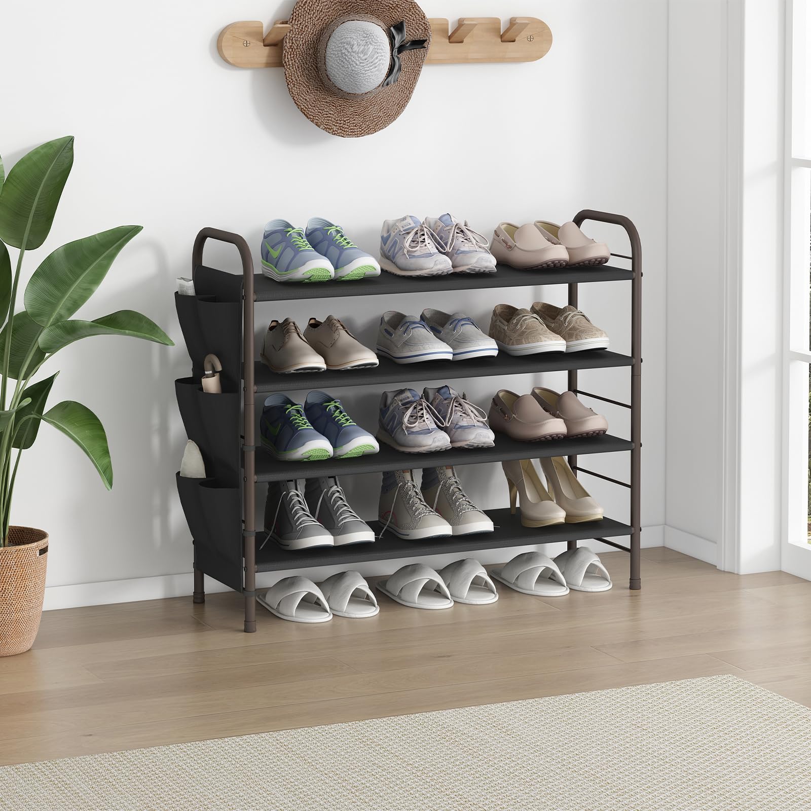 4-Tier Metal Shoe Rack Organizer - Free Standing Shoe Storage Shelf in Bronze | Perfect for Entryway, Closet & Bedroom Organization