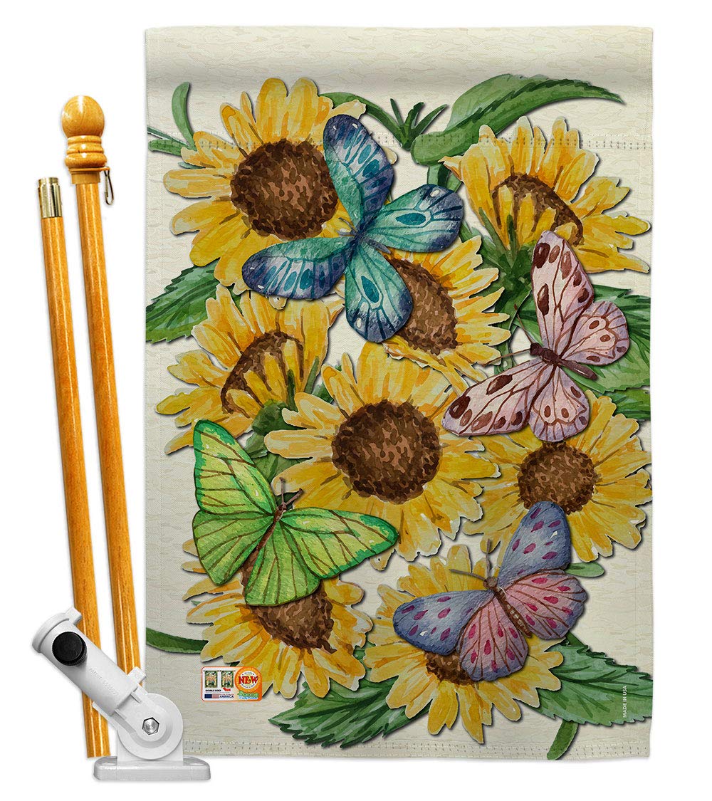 Sunflower Butterfly House Flag Set 28x40