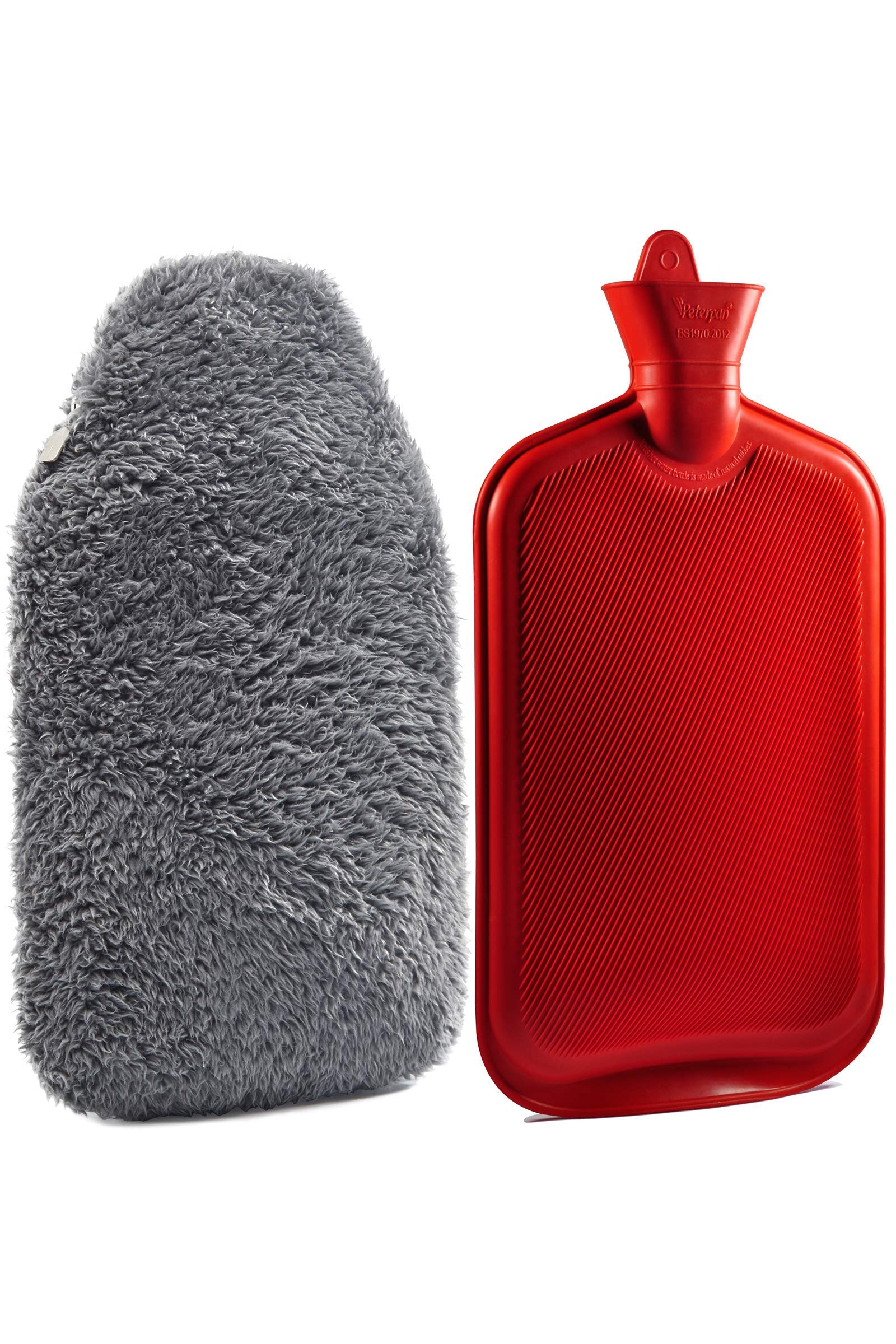 Peter Pan Rubber Hot Water Bottle Set - 3-Piece Family Gift Pack with Teddy Charcoal & Knit Cover | Extra Large Winter Warmth for Pain Relief, Cold Feet & Cozy Nights at Home