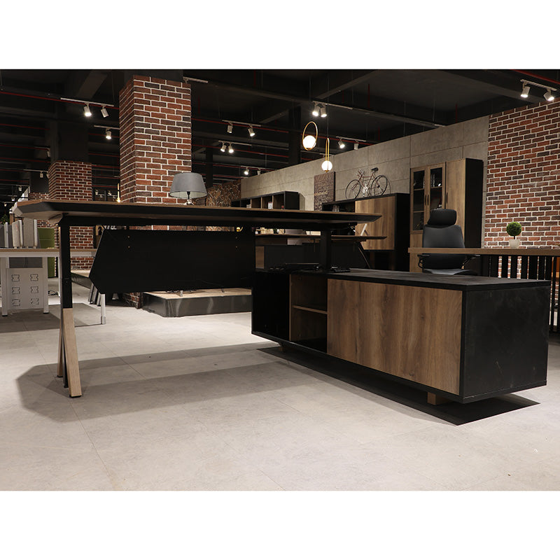 EASTON Electric Height Adjustable Standing Desk with Right Return - 2.2M Warm Oak & Black - Perfect for Home Office & Workspace Ergonomics