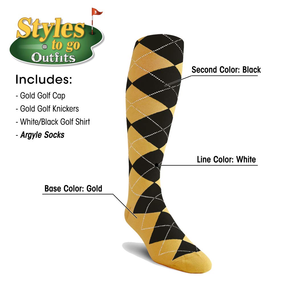 Men's Gold, White & Black Complete Golf Outfit - XL Shirt & Waist Size 46 - Premium Golf Apparel for Comfort & Style - Perfect for Golf Tournaments & Casual Wear