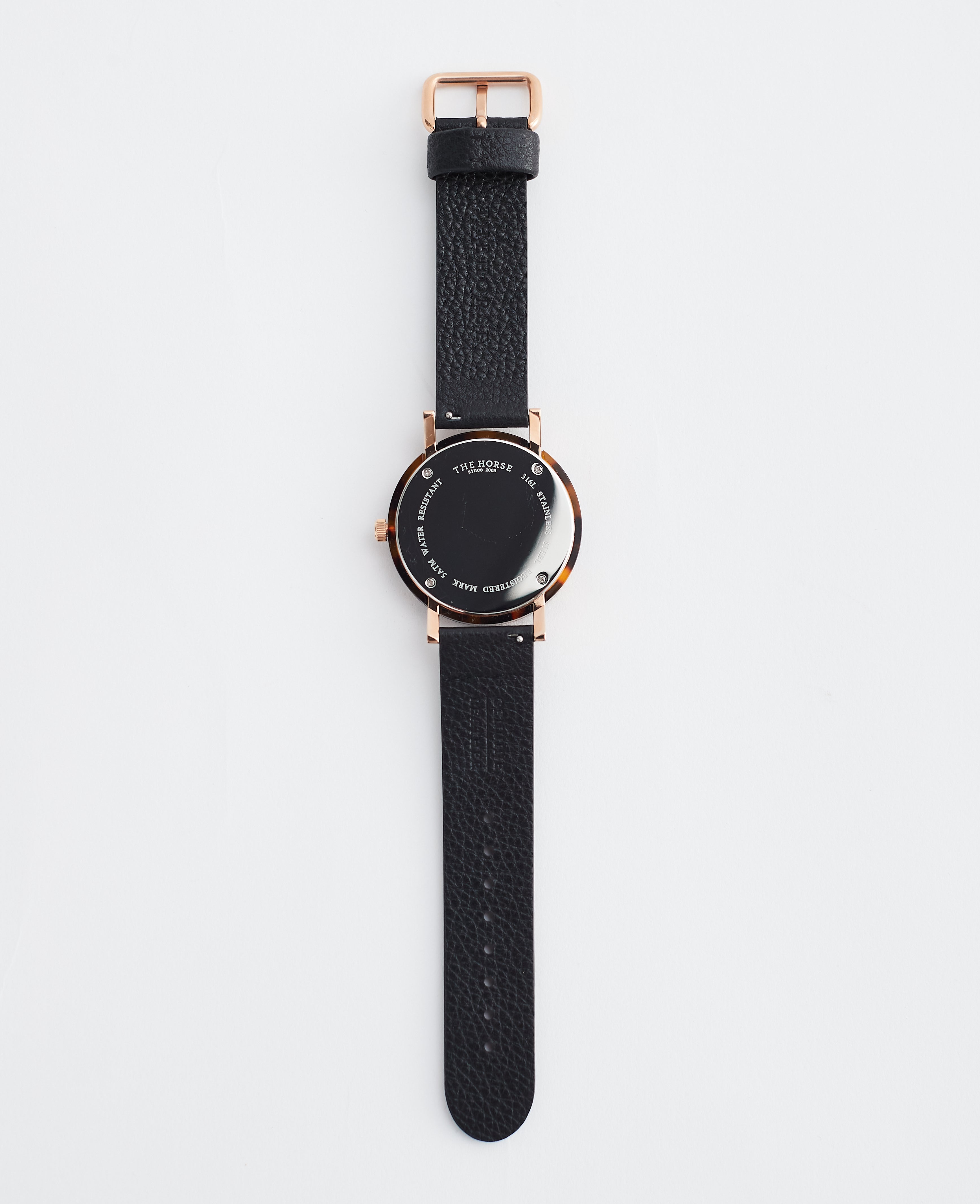 Brown Tortoise Resin Watch with Black Rose Gold Dial & Black Leather Strap - Stylish Unisex Timepiece for Casual Wear, Office & Special Occasions