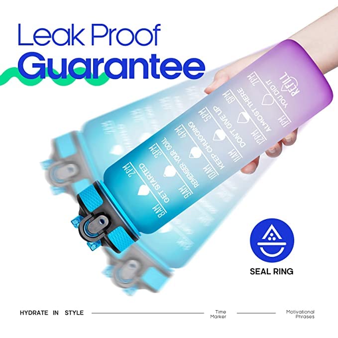 32oz BPA-Free Leakproof Water Bottle with Time Marker & Straw - Ombre Green & Purple - Stay Hydrated All Day for Gym, Hiking, Office & Travel (Pack of 1)