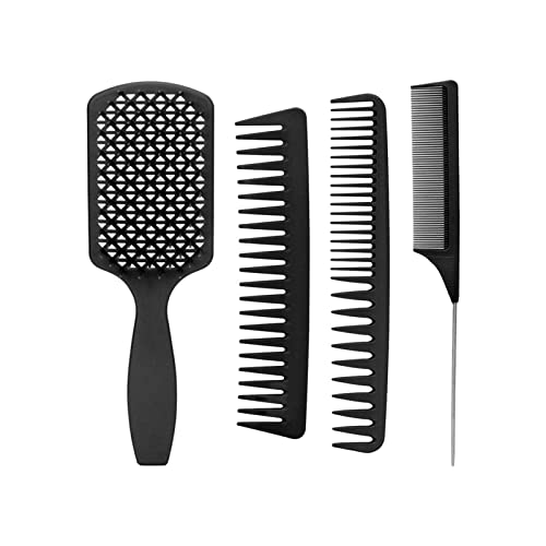 4pcs Hair Comb Set - Detangling Brush & Hair Styling Combs for Men & Women - Perfect for Wet/Dry, Long/Short, Thick/Thin, Curly/Natural Hair - Ideal for Home, Travel & Salon Use (Black)