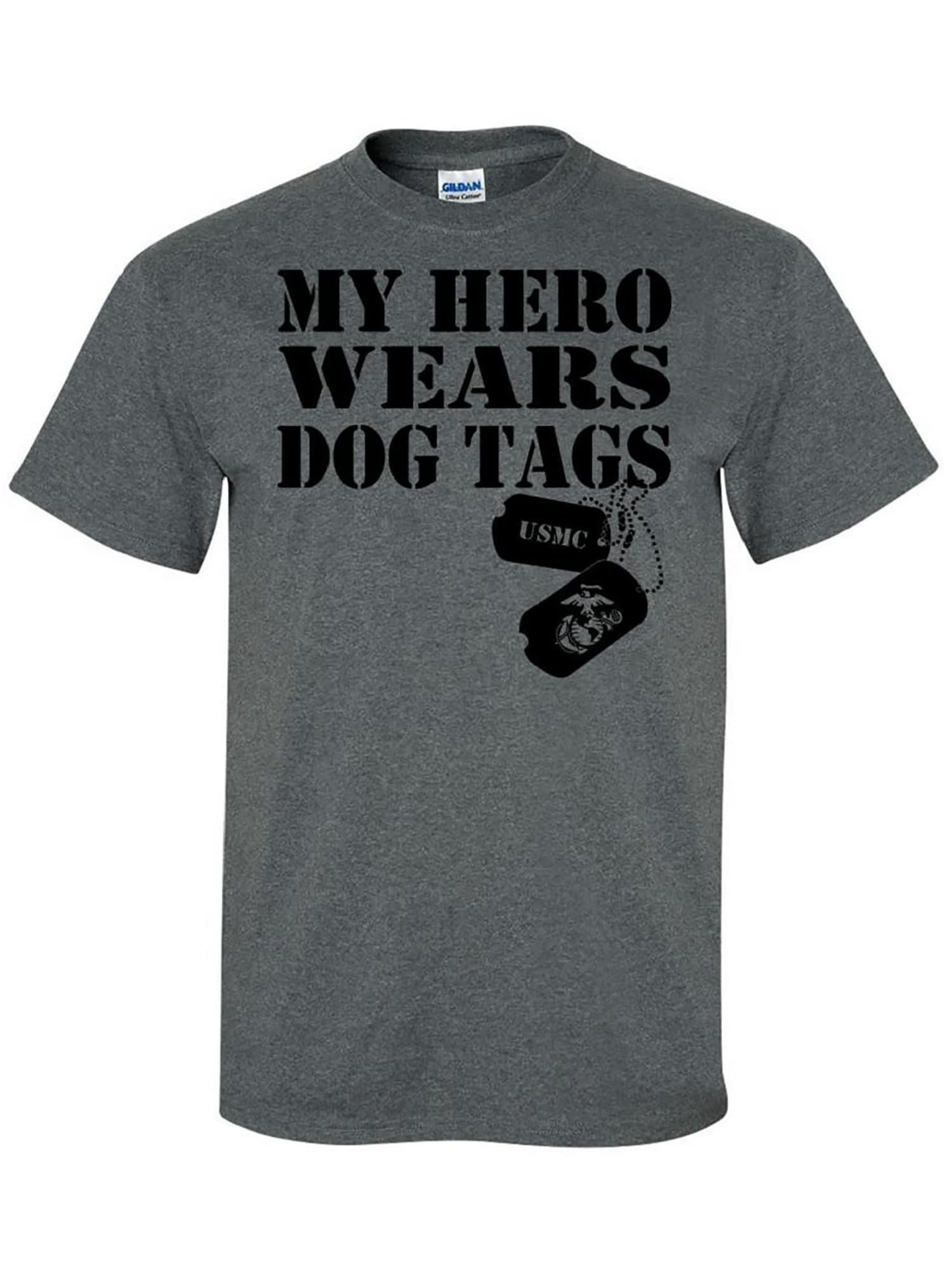 My Hero Wears Dog Tags - USMC Marine Corps Short Sleeve T-Shirt for Men | Patriotic Military Apparel | Perfect for Veterans Day, Memorial Day & Military Support