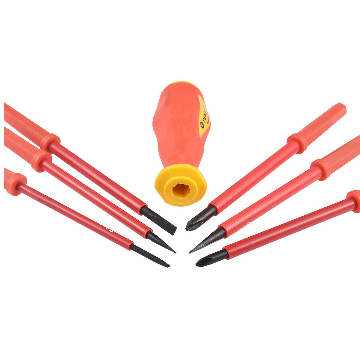 KATUR 7-Piece Insulated Screwdriver Set with Interchangeable Blades - VDE Certified Phillips & Flathead Screwdrivers for Electrical Work - Perfect for Electricians, DIY Home Repairs & Automotive Maintenance
